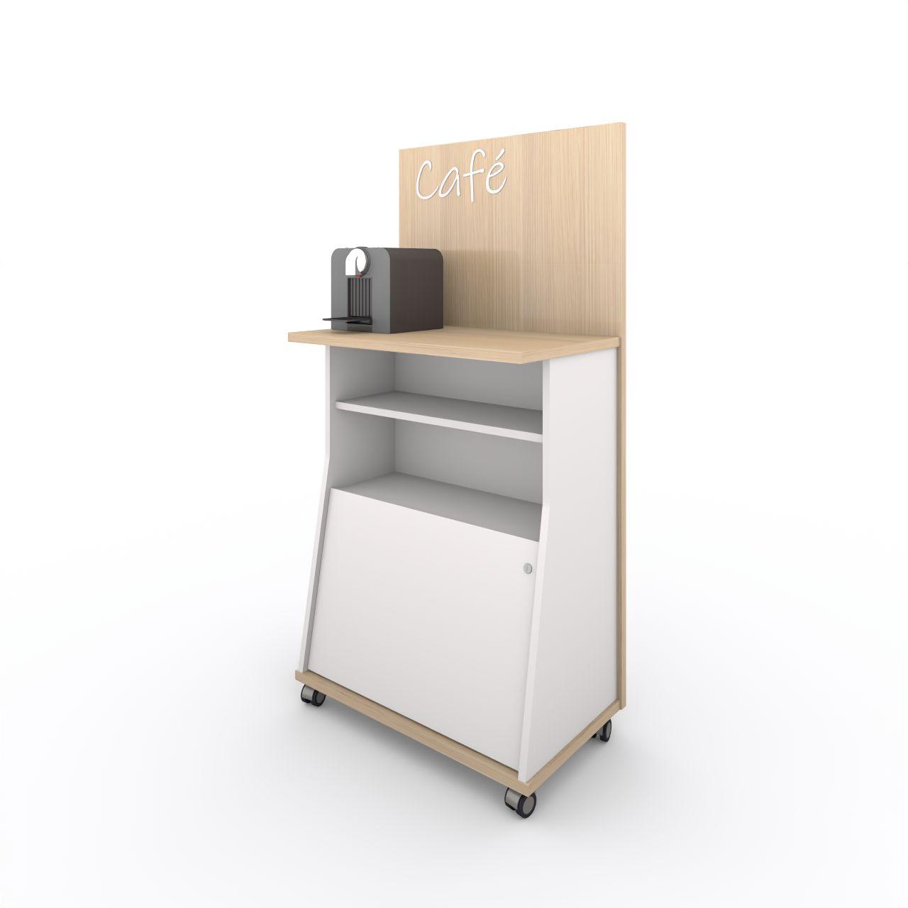 Café-Max Café-MAX, mobile Station mit abschließbarem Fach Tischplatte H 1050 mm Breite: 774 mm Tiefe:475 mm Höhe:1550 mm Oberflächen: Bodenplatte: Lindberg Eiche Rückwand:Lindberg Eiche Tischplatte: Lindberg Eiche Seiten:Standardweiß Tür: Standardweiß Fachböden