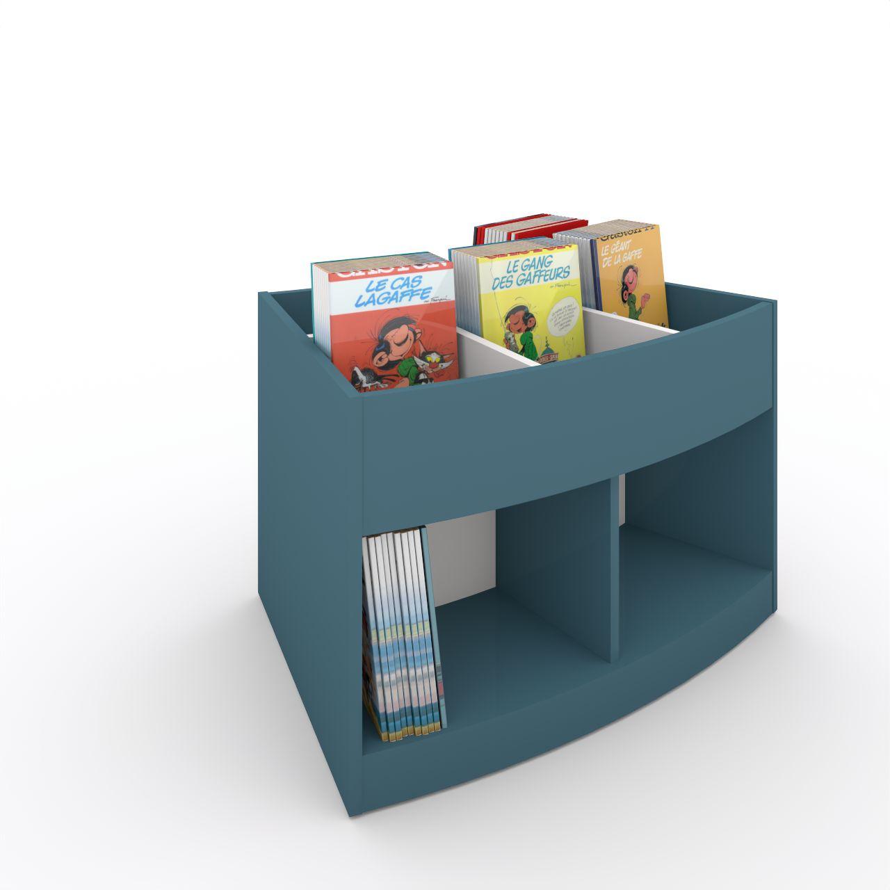 Büchertrog MARKET Radius, fest, H 605 mm MARKET Radius 9 Fächer, mit Sockel seitlich 4 offene Fächer, oben 1 fester und 3 bewegliche Fachteiler für bis zu 5 Fächer, inkl. Antirutschmatten Breite: 965 mm Tiefe:670 mm Höhe: 605 mm Oberfäche: HPL / Melaminharz Korpus:Atlantikblau Trennschiede u