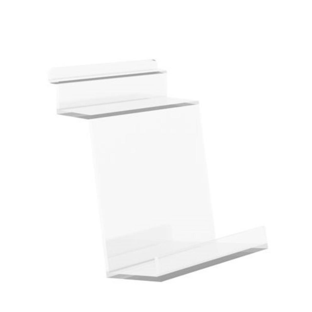 Acryldisplay Buchhalter, klein Acryldisplay Buchhalter zum Einhängen in Präsentationsschiene Breite: 100 mm Tiefe:155 mm Höhe: 100 mm Kunststoff, glasklar