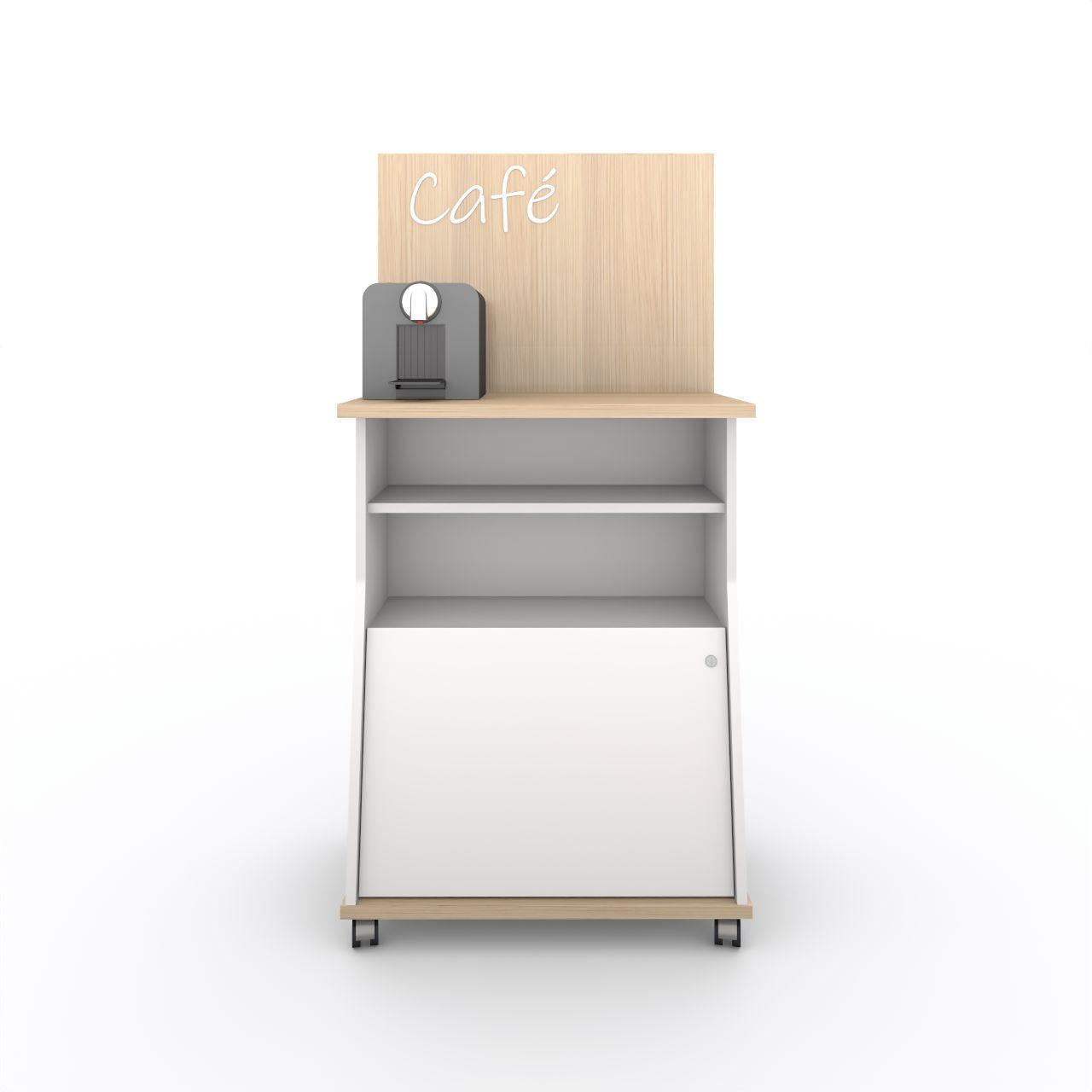 Café-Max Café-MAX, mobile Station mit abschließbarem Fach Tischplatte H 1050 mm Breite: 774 mm Tiefe:475 mm Höhe:1550 mm Oberflächen: Bodenplatte: Lindberg Eiche Rückwand:Lindberg Eiche Tischplatte: Lindberg Eiche Seiten:Standardweiß Tür: Standardweiß Fachböden