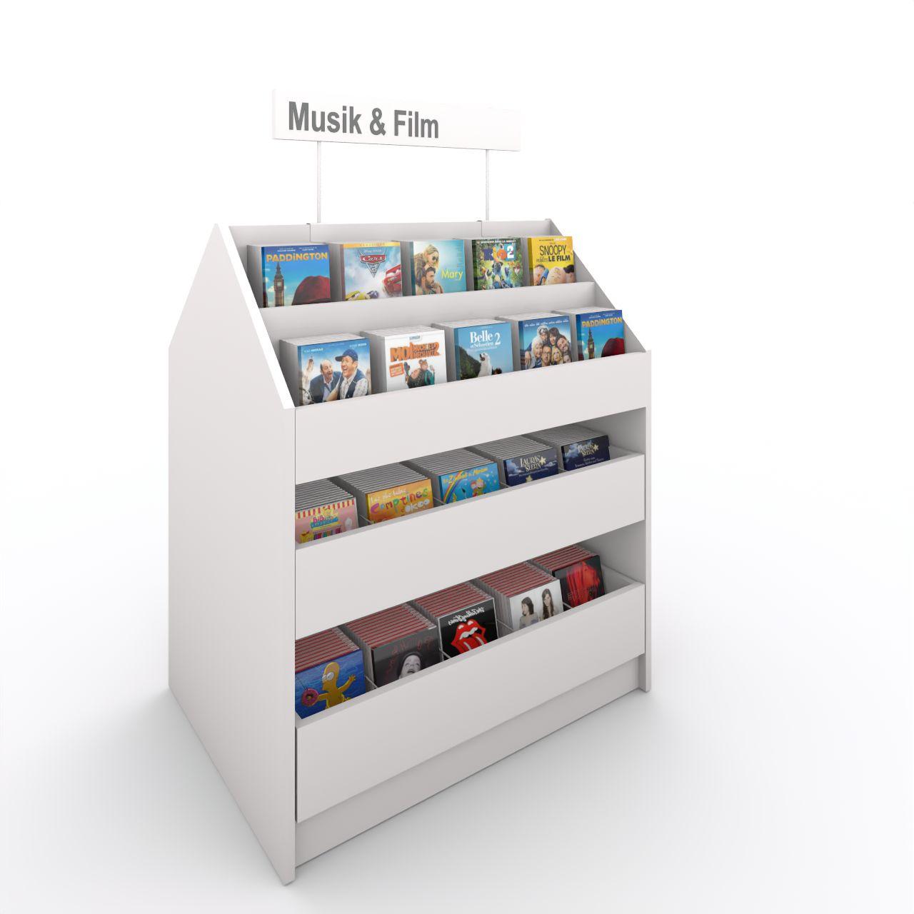 VILLAGE Media 2 Trog, doppelseitig, fest VILLAGE Media 2, doppelseitig, feststehend mit Sockel, mit 2 abgestuften Fächern und 2 Schubladen je Seite Breite: 908 mm Tiefe:670 mm Höhe:1115 mm Oberflächen: Korpus: Standardweiß Frontblende:Standardweiß Mittelwand: Standardweiß Schubladenblende: St