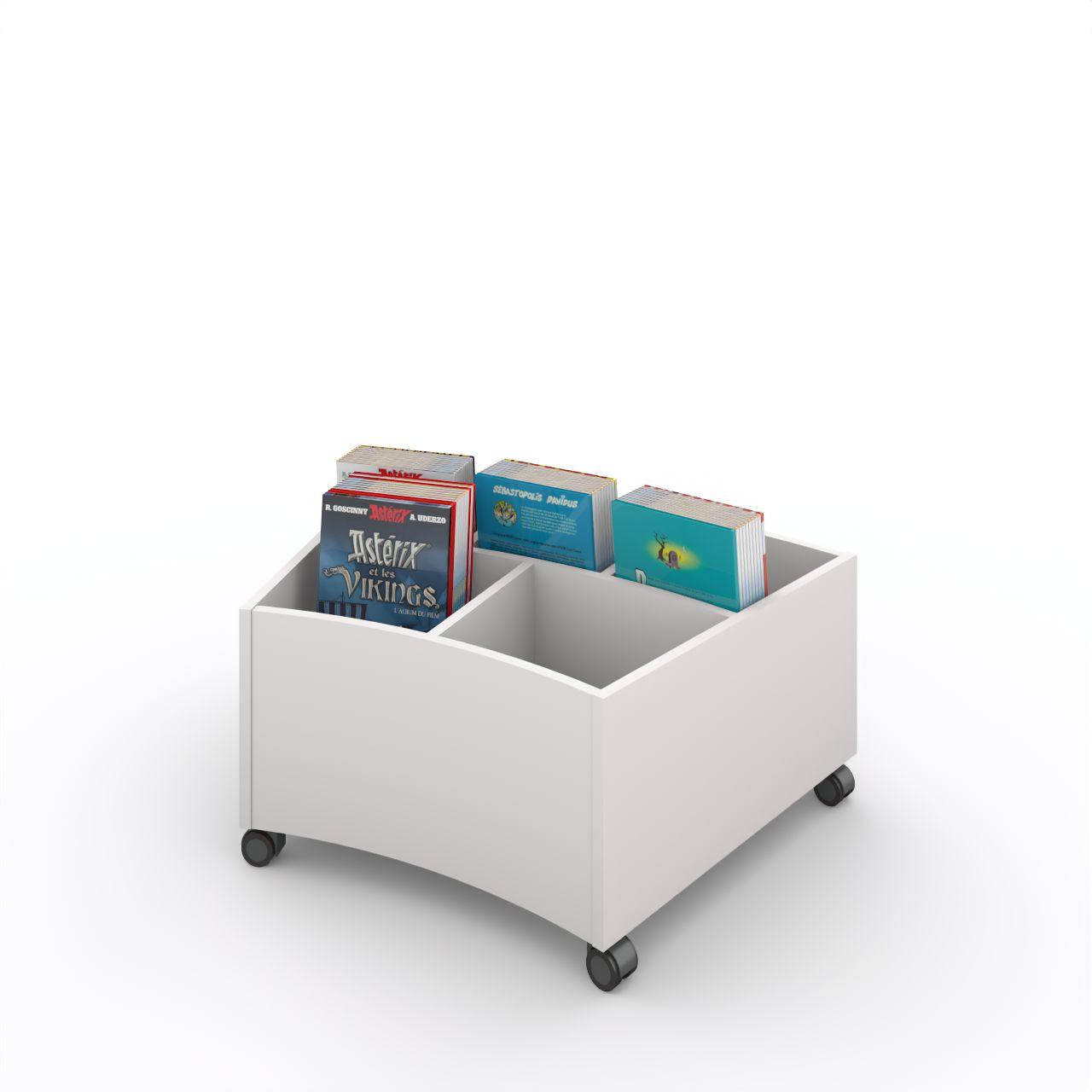 Büchertrog MARKET Radius H 405 mm, fahrbar MARKET Radius 5 Fächer, auf Rollen, 1 fester und 3 bewegliche Fachteiler für variable Facheinteilung, inkl. Antirutschmatten Breite: 965 mm Tiefe:670 mm Höhe: 405 mm Oberfäche: HPL / Melaminharz Korpus:Standardweiß Trennschiede:Standardweiß Kapazität