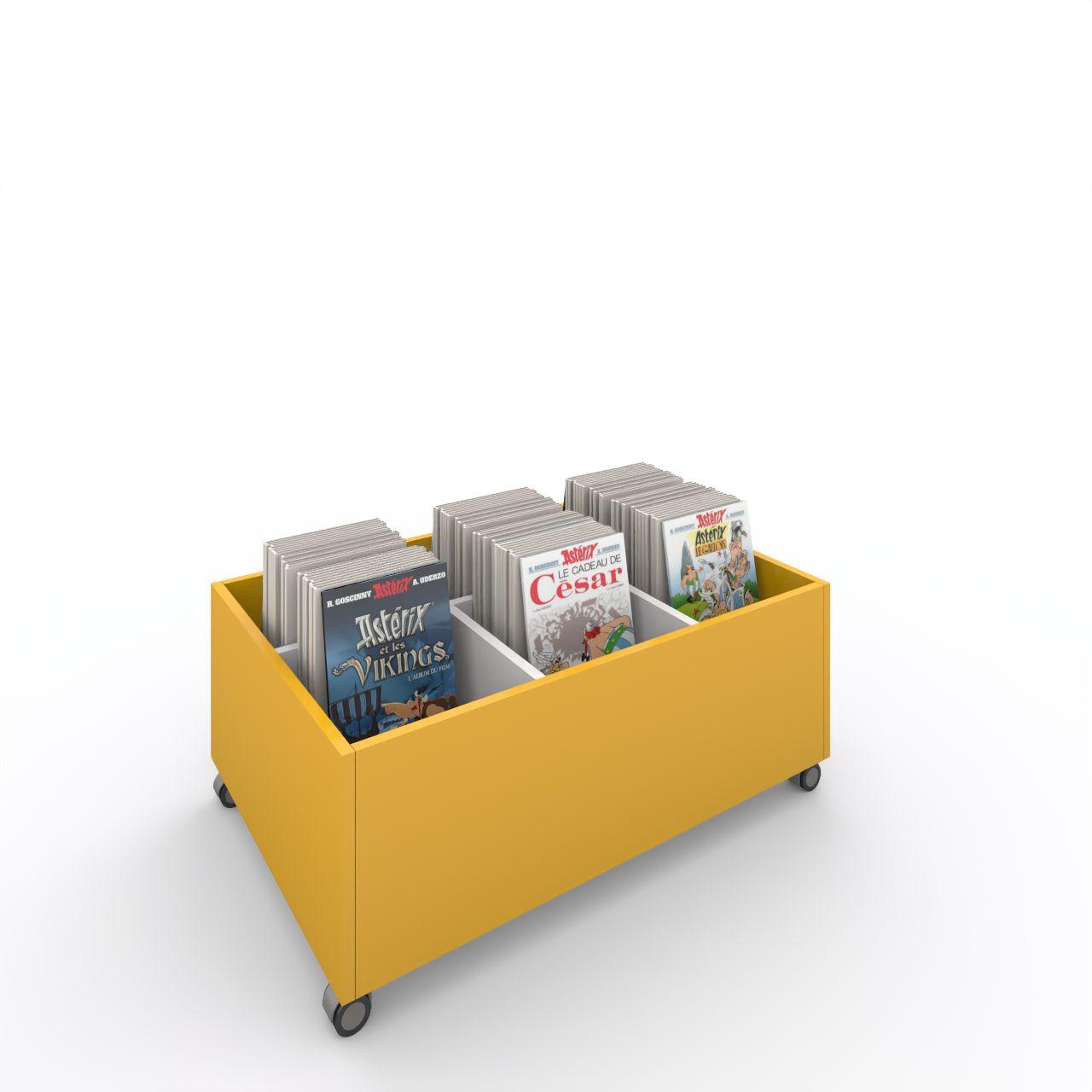 Büchertrog MARKET Rechteck, fahrbar, H 405 mm MARKET Rechteck, 6 Fächer, auf Rollen 1 fester und 4 bewegliche Fachteiler für variable Facheinteilung, inkl. Antirutschmatten Länge:995 mm Tiefe:670 mm Höhe: 405 mm Oberfläche: Korpus: Dottergelb Trennschiede: Standardweiß Kapazität: 120 - 150 Comi