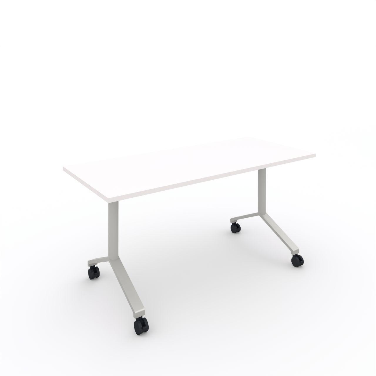 Tip Top Klapptisch, fahrbar Tischplatte 25 mm Breite:1600 mm Tiefe:700 mm Höhe: 750 mm Gestell: Weißaluminium (ähnl. RAL 9006) Glanz 60-70% Tischplatte (Fläche): Standardweiß Tischplatte (Kante): Standardweiß