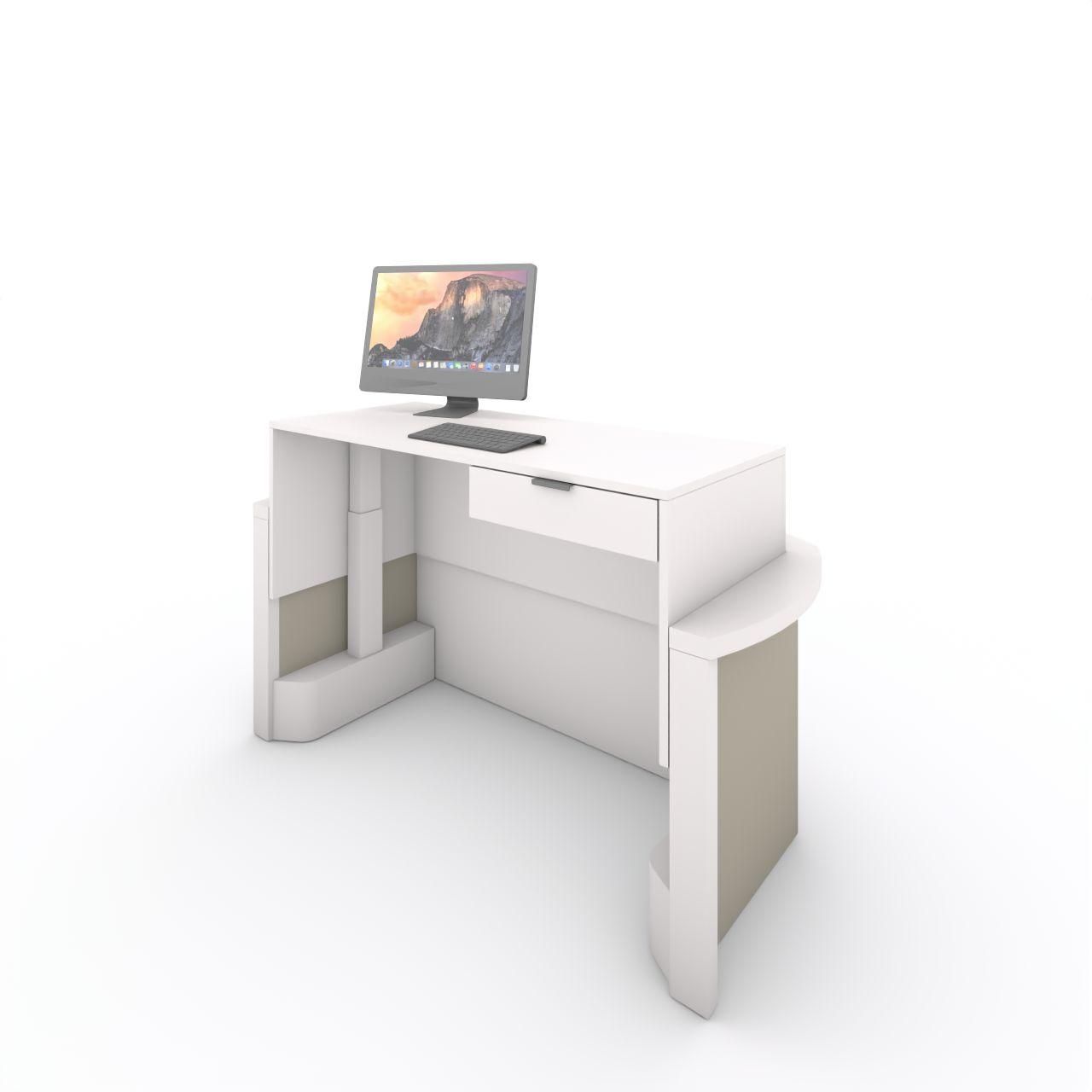 CHECK POINT Infostation, höhenverstellbar CHECK POINT Infostation, gerundete, höhenverstellbare Singletheke mit - integrierter Taschenablage T 280 mm - je ein Kabeldurchlass links und rechts - Technischen Front für das Kabelmanagement - 6 Fachsteckdose mit 5 m Zuleitung - Grafik OPTIONAL Brei