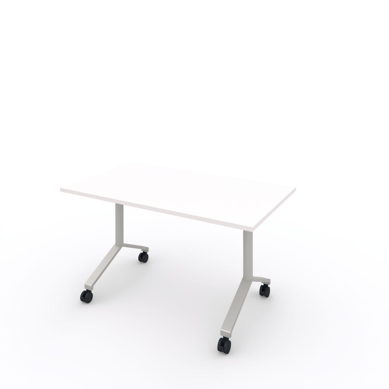 Tip Top Klapptisch, fahrbar Tischplatte 25 mm  Breite:1400 mm Tiefe:800 mm Höhe: 750 mm  Gestell: Weißaluminium (ähnl. RAL 9006) Glanz 60-70% Tischplatte (Fläche): Standardweiß Tischplatte (Kante): Standardweiß