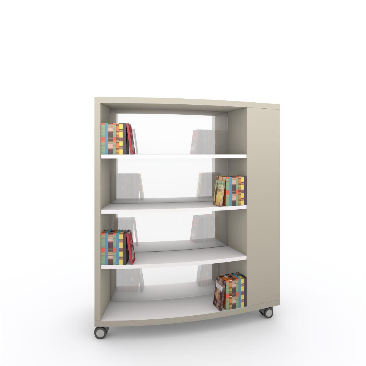 Nova RUND mobile, 1 Sektion+Stirnseitenregal Nova RUND mobile, 1 Sektion + Stirnseitenregal links, incl. 3 Fachböden je Seite (ohne Fachböden für Stirnseitenregal) Breite:1300 mm Tiefe:530 mm Höhe:1553 mm Oberflächen: Außenseite: Kaschmirgrau Stirnseitenregal: Kaschmirgrau Fachböden:Standardweiß