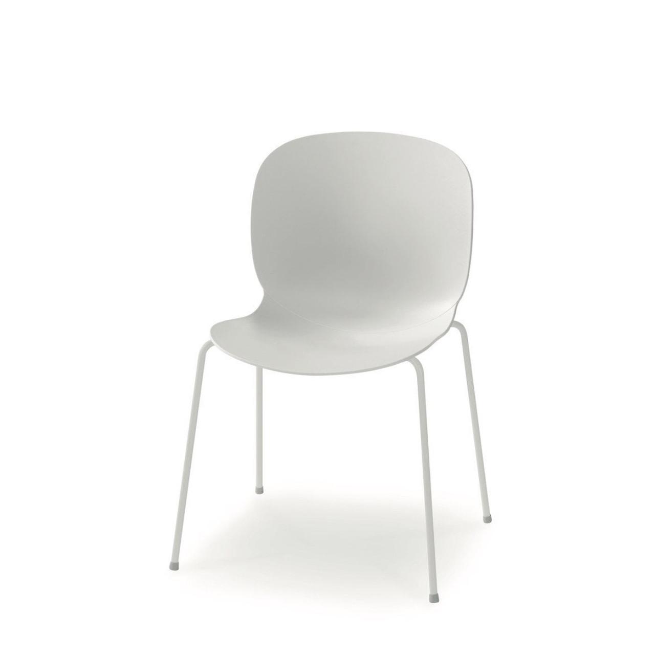 RBM NOOR Stuhl mit Kunststoffsitzschale Stapelstuhl mit Kunststoffsitzschale und Kunststoffgleiter Breite: 543 mm Tiefe:490 mm Höhe: 835 mm Sitzhöhe: 439 mm Sitzschale: Vanilla Gestell:Snow