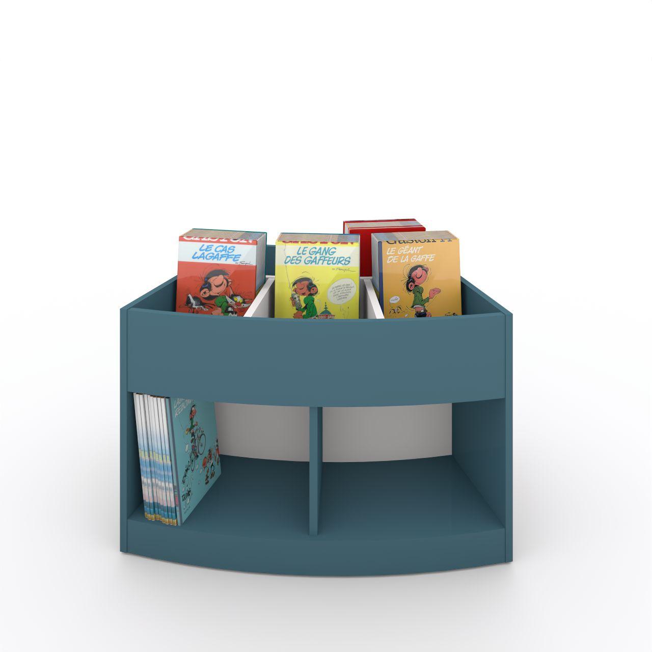 Büchertrog MARKET Radius, fest, H 605 mm MARKET Radius 9 Fächer, mit Sockel seitlich 4 offene Fächer, oben 1 fester und 3 bewegliche Fachteiler für bis zu 5 Fächer, inkl. Antirutschmatten Breite: 965 mm Tiefe:670 mm Höhe: 605 mm Oberfäche: HPL / Melaminharz Korpus:Atlantikblau Trennschiede u