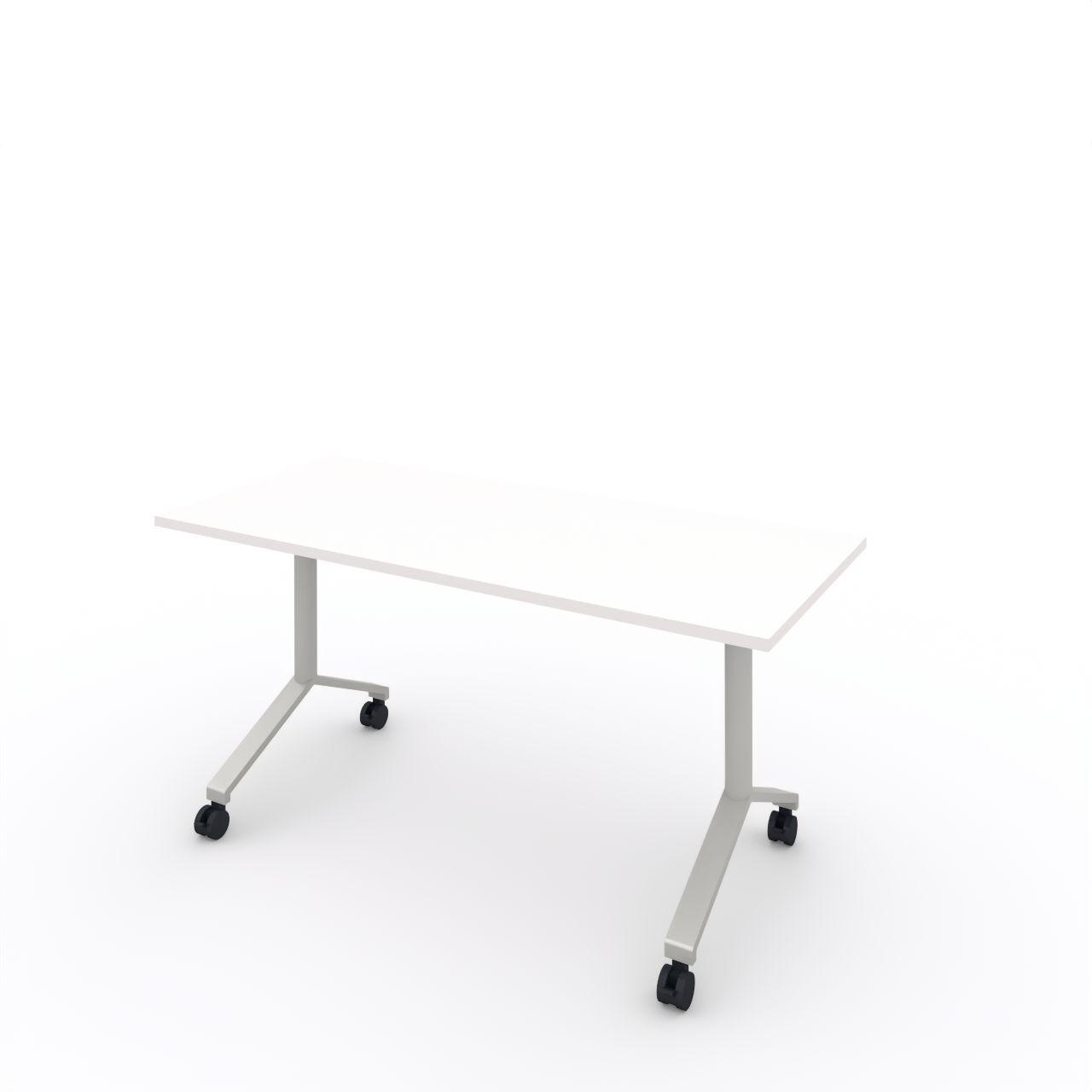 Tip Top Klapptisch, fahrbar Tischplatte 25 mm Breite:1600 mm Tiefe:700 mm Höhe: 750 mm Gestell: Weißaluminium (ähnl. RAL 9006) Glanz 60-70% Tischplatte (Fläche): Standardweiß Tischplatte (Kante): Standardweiß