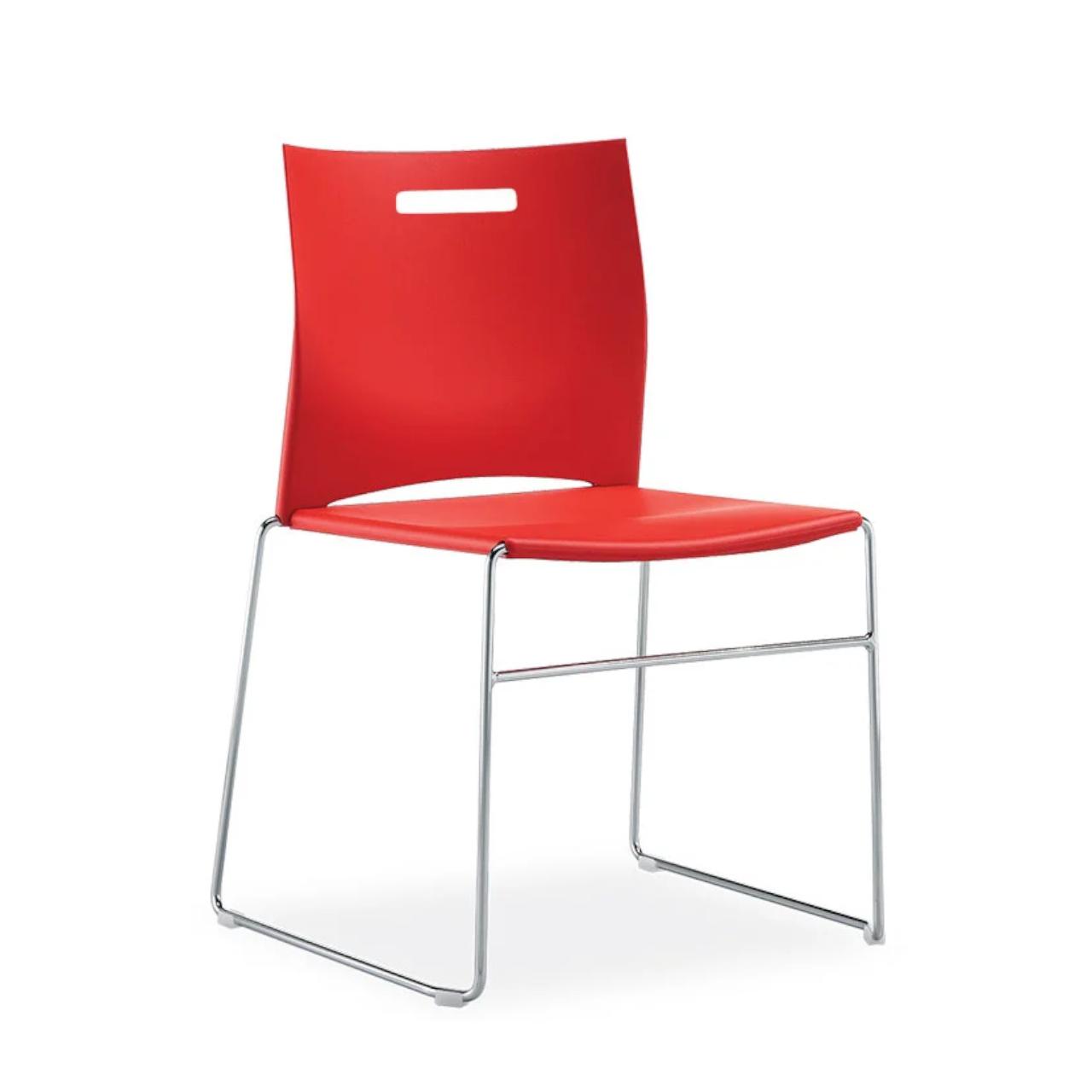 WEB Stuhl mit Kufengestell Stuhl WEB mit Kufengestell Breite:565 mm Tiefe: 510 mm Höhe:845 mm Sitzhöhe:465 mm Sitzschale: Kunststoff rot Kufengestell: Chrom