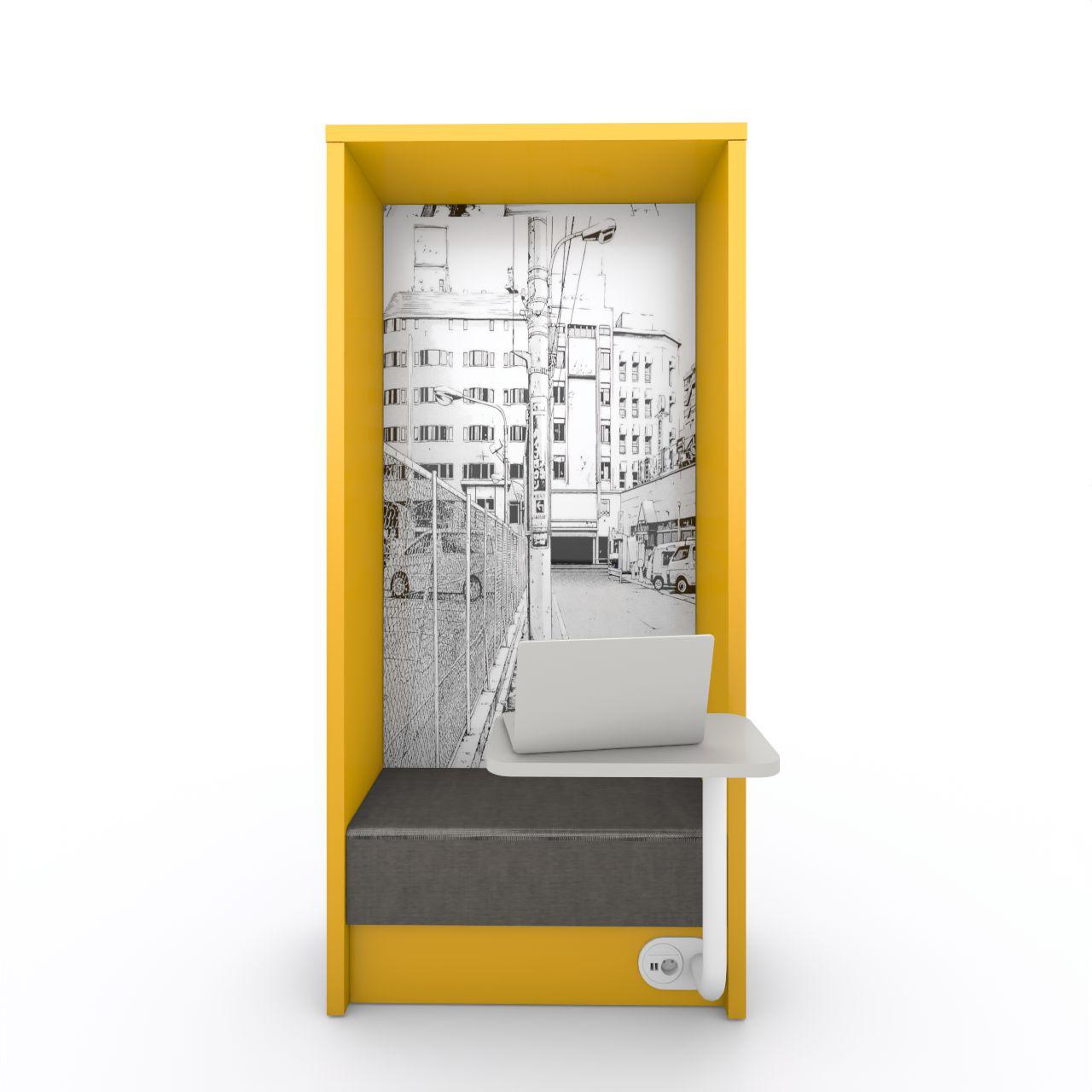 Sitzmodul SWEET 38 mit Computertisch Sitzmodul SWEET 38, freistehend Achsmaß 900 mm, mit angebautem Computertisch, Tischplatte um 90° schwenkbar, Sockel vorbereitet zum optionalen Einbau eines Steckdosenmoduls mit Einbaumaß Ø 80 mm (nicht im Artikel enthalten) Sitztiefe: 400 mm Rückwand Gr