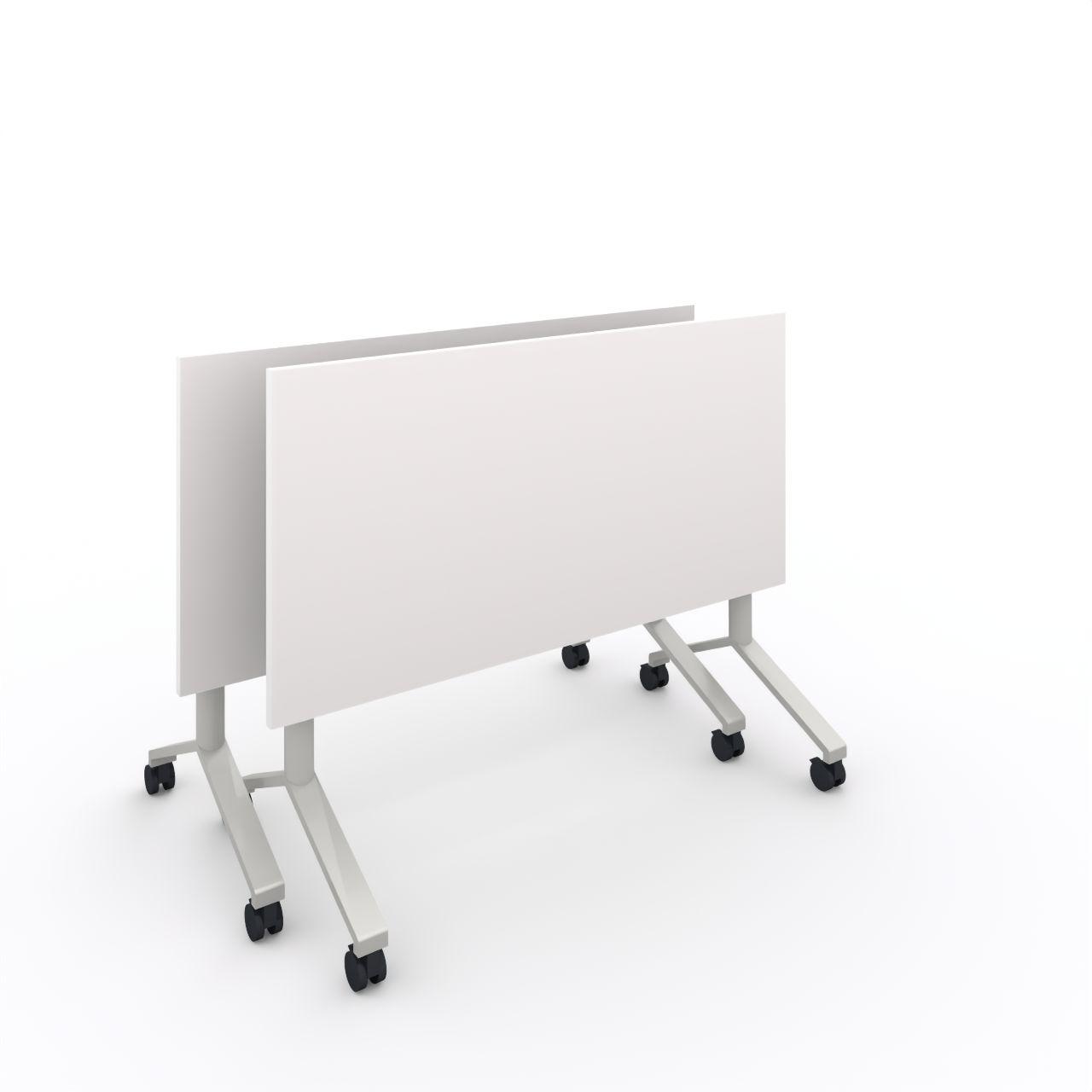 Tip Top Klapptisch, fahrbar Tischplatte 25 mm  Breite:1400 mm Tiefe:800 mm Höhe: 750 mm  Gestell: Weißaluminium (ähnl. RAL 9006) Glanz 60-70% Tischplatte (Fläche): Standardweiß Tischplatte (Kante): Standardweiß