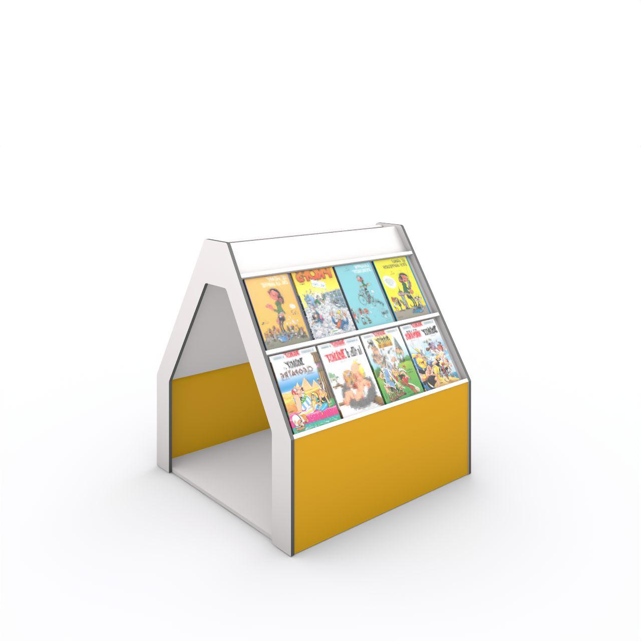 Lesehaus ELFE mini Lesehaus ELFE mini, mit Durchgang und Fensteröffnung, incl. 3 Präsentationsfächen je Dachseite Breite:1000 mm Tiefe: 1031 mm Höhe:1083 mm Oberfläche: Eingang, Dach, Fensterseite und Boden: Standardweiß linke und rechte Aussenseiten: Dottergelb