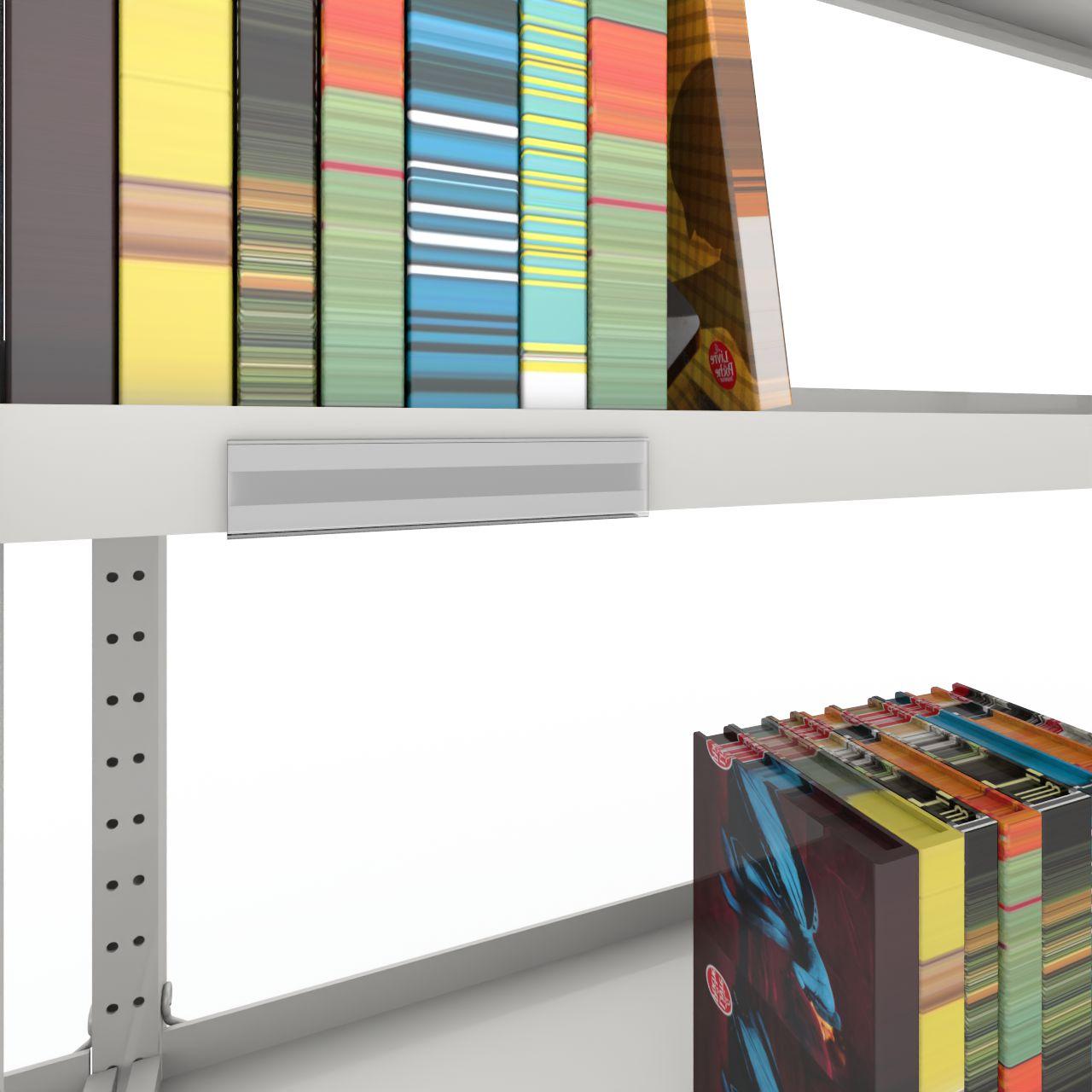 Aufklemmschild Fachbodenbeschriftung Aufklemmschild für Holz- und Metallfachböden mit Einschub für Beschriftungskarton Länge:105 mm Material: PMMA schlagzäh Farbe:farblos