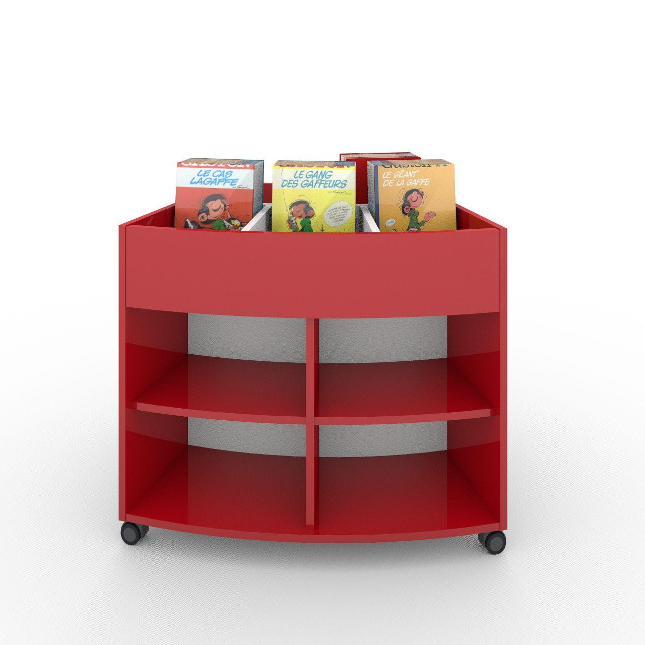 Büchertrog MARKET Radius, fahrbar, H 805 mm MARKET Radius 13 Fächer, auf Rollen seitlich 8 Fächern mit höhenverstellbaren Fachboden, oben 1 fester und 3 bewegliche Fachteiler für bis zu 5 Fächer, inkl. Antirutschmatten Breite: 965 mm Tiefe:670 mm Höhe: 805 mm Oberfäche: HPL / Melaminharz Korpus