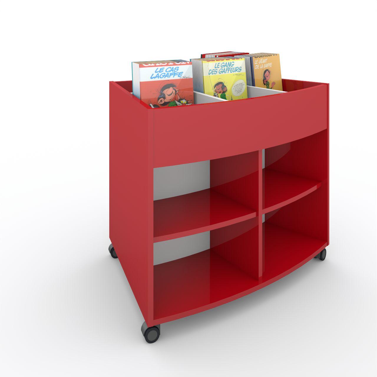 Büchertrog MARKET Radius, fahrbar, H 805 mm MARKET Radius 13 Fächer, auf Rollen seitlich 8 Fächern mit höhenverstellbaren Fachboden, oben 1 fester und 3 bewegliche Fachteiler für bis zu 5 Fächer, inkl. Antirutschmatten Breite: 965 mm Tiefe:670 mm Höhe: 805 mm Oberfäche: HPL / Melaminharz Korpus