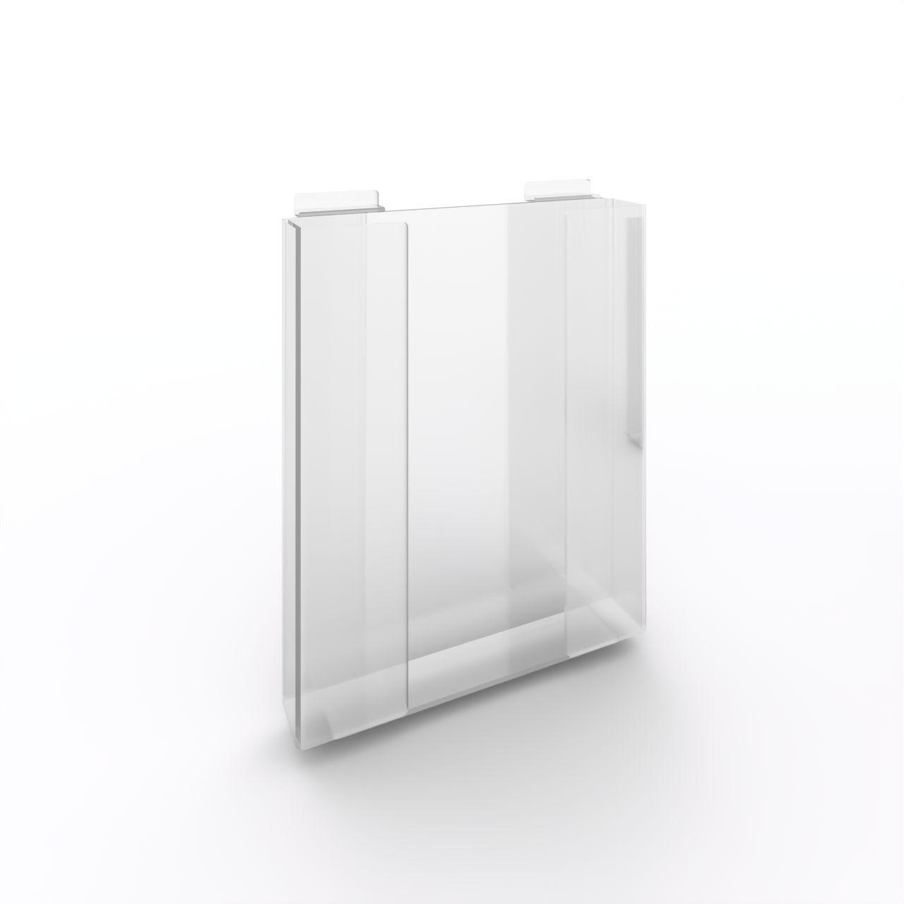 Acryldisplay Prospekthalter DIN A4 Acryldisplay Prospekthalter DIN A4; Entnahme der Prospekte von oben; zum Einhängen in Präsentationsschiene Breite: 220 mm Tiefe: 40 mm Höhe: 270 mm Kunststoff, glasklar