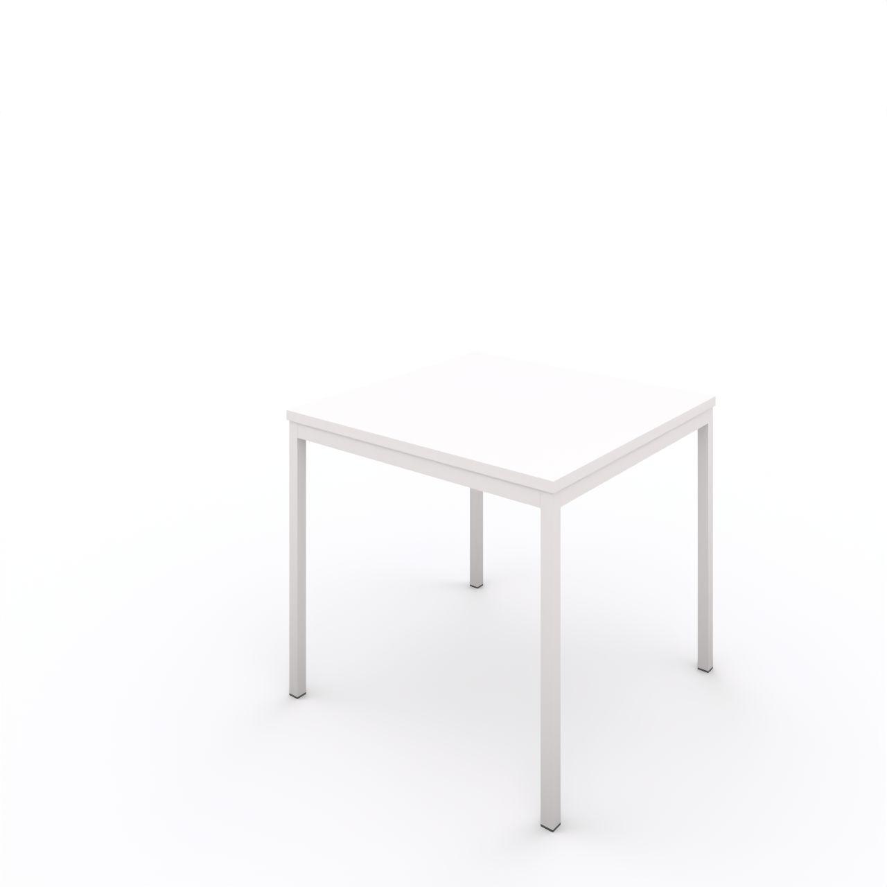 Tisch mit Quadratrohrgestell 30 x 30 mm Tisch mit Quadratrohrgestell 30x30 Außenkante mit R6 Breite: 800 mm Tiefe:800 mm Höhe: 750 mm Gestell: Standardweiß matt Tischplatte Standardweiß