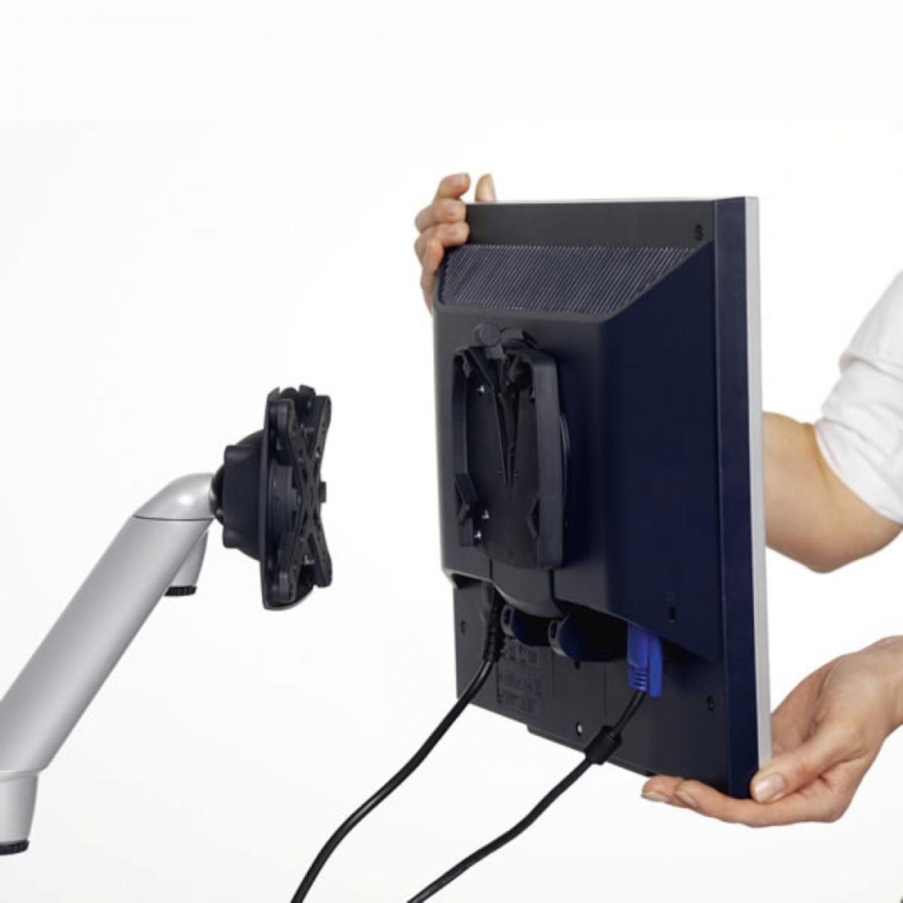 NOVUS LiftTEC 1 Monitorarm Monitorarm LiftTEC 1, silberfarben, Höhenverstellung mittels Gasdrucktechnik, für Monitore von 7-15 kg, Monitorbefestigung mit VESA 75/75 oder 100/100, Tischbefestigung mittels Zwinge oder im Kabelloch