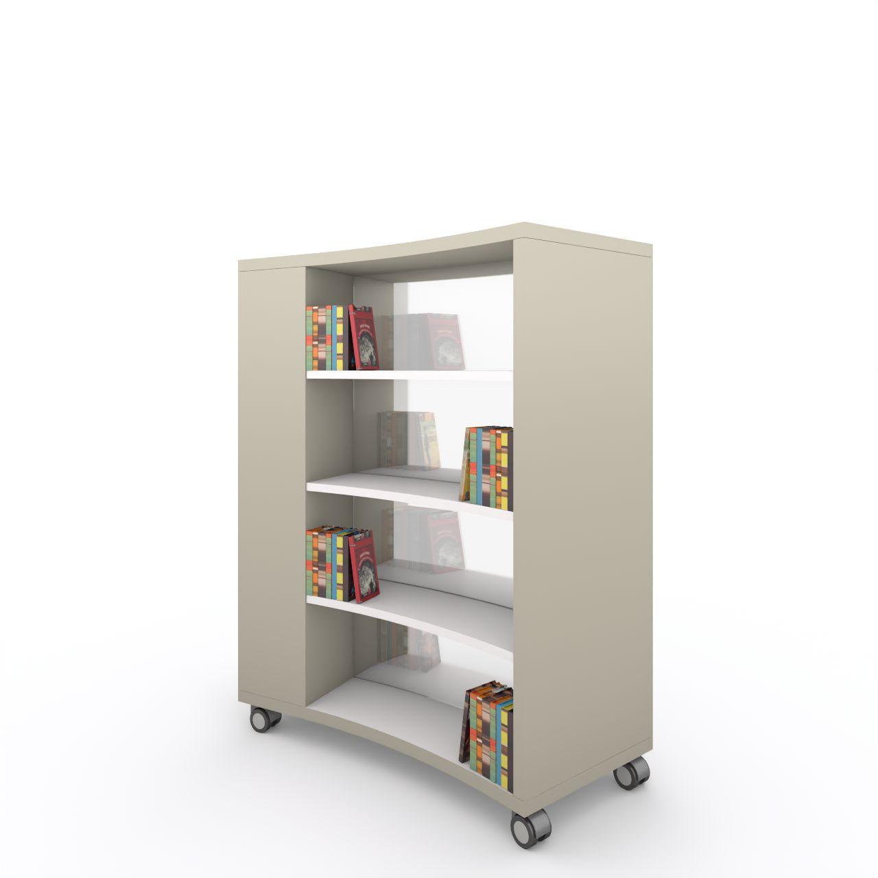 Nova RUND mobile, 1 Sektion+Stirnseitenregal Nova RUND mobile, 1 Sektion + Stirnseitenregal links, incl. 3 Fachböden je Seite (ohne Fachböden für Stirnseitenregal) Breite:1300 mm Tiefe:530 mm Höhe:1553 mm Oberflächen: Außenseite: Kaschmirgrau Stirnseitenregal: Kaschmirgrau Fachböden:Standardweiß