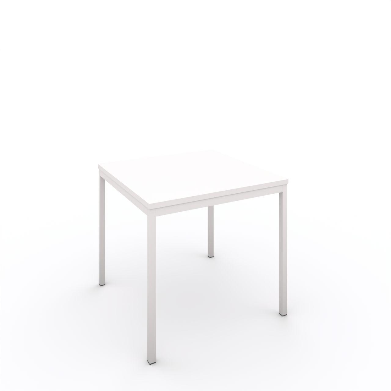 Tisch mit Quadratrohrgestell 30 x 30 mm Tisch mit Quadratrohrgestell 30x30 Außenkante mit R6 Breite: 800 mm Tiefe:800 mm Höhe: 750 mm Gestell: Standardweiß matt Tischplatte Standardweiß