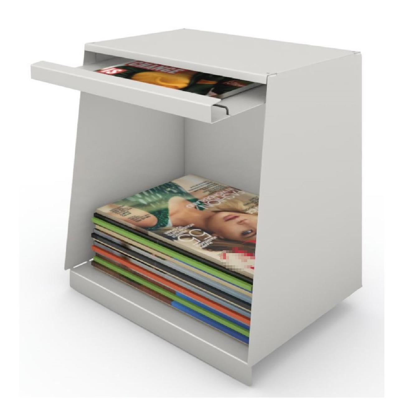 MAG BOX, Zeitschriftenbox für Magazine MAG BOX, Zeitschriftenbox für Magazine MAG-BOX wird direkt auf den Fachboden Ihres Regals gestellt. Tiefe des Fachbodens 250 mm. Es ist eine komplette Zeitschriftenbox mit einer schrägen Klappe zur Präsentation der Zeitschrift. Diese Klappe ist mit zwei