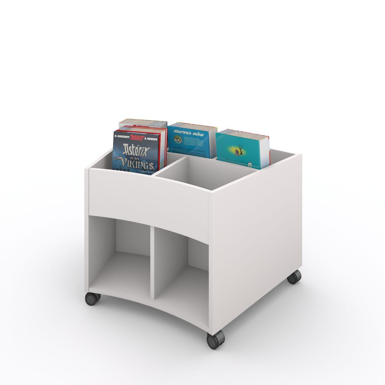 Büchertrog MARKET Radius, fahrbar, H 605 mm MARKET Radius 9 Fächer, auf Rollen seitlich 4 offene Fächer, oben 1 fester und 3 bewegliche Fachteiler für bis zu 5 Fächer, inkl. Antirutschmatten Breite: 965 mm Tiefe:670 mm Höhe: 605 mm Oberfäche: HPL / Melaminharz Korpus:Standardweiß Trennschiede u