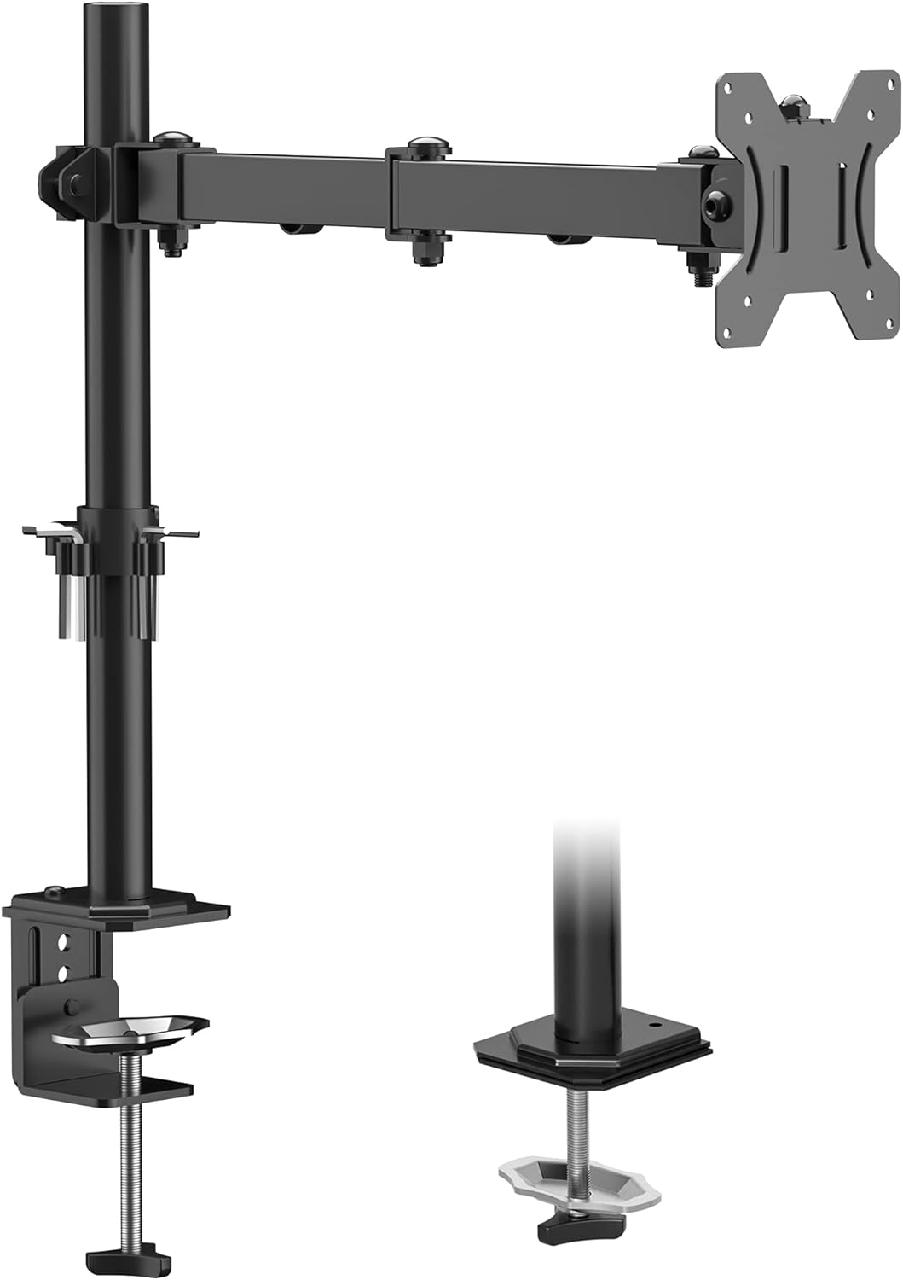 Monitorhalter, höhenverstellbar, neig- und schwenkbar, für Flachbildschirme von 13-32'', VESA 75/100, bis 8 kg Befestigung am Tisch mittels Tischhalterung oder durchgehender Schraube  Metall, mattschwarz lackiert