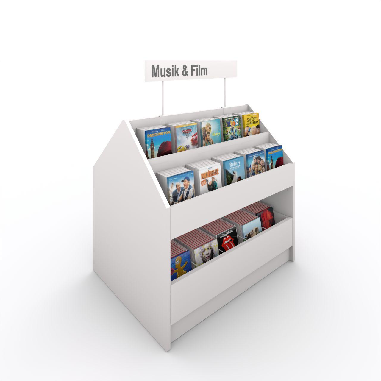 VILLAGE Media 1 Trog, doppelseitig, fest VILLAGE Media 1, doppelseitig, feststehend mit Sockel, mit 2 abgestuften Fächern und 1 Schublade je Seite Breite: 908 mm Tiefe:670 mm Höhe: 865 mm Oberflächen: Korpus: Standardweiß Frontblende: Standardweiß Mittelwand: Standardweiß Schubladenblende: S