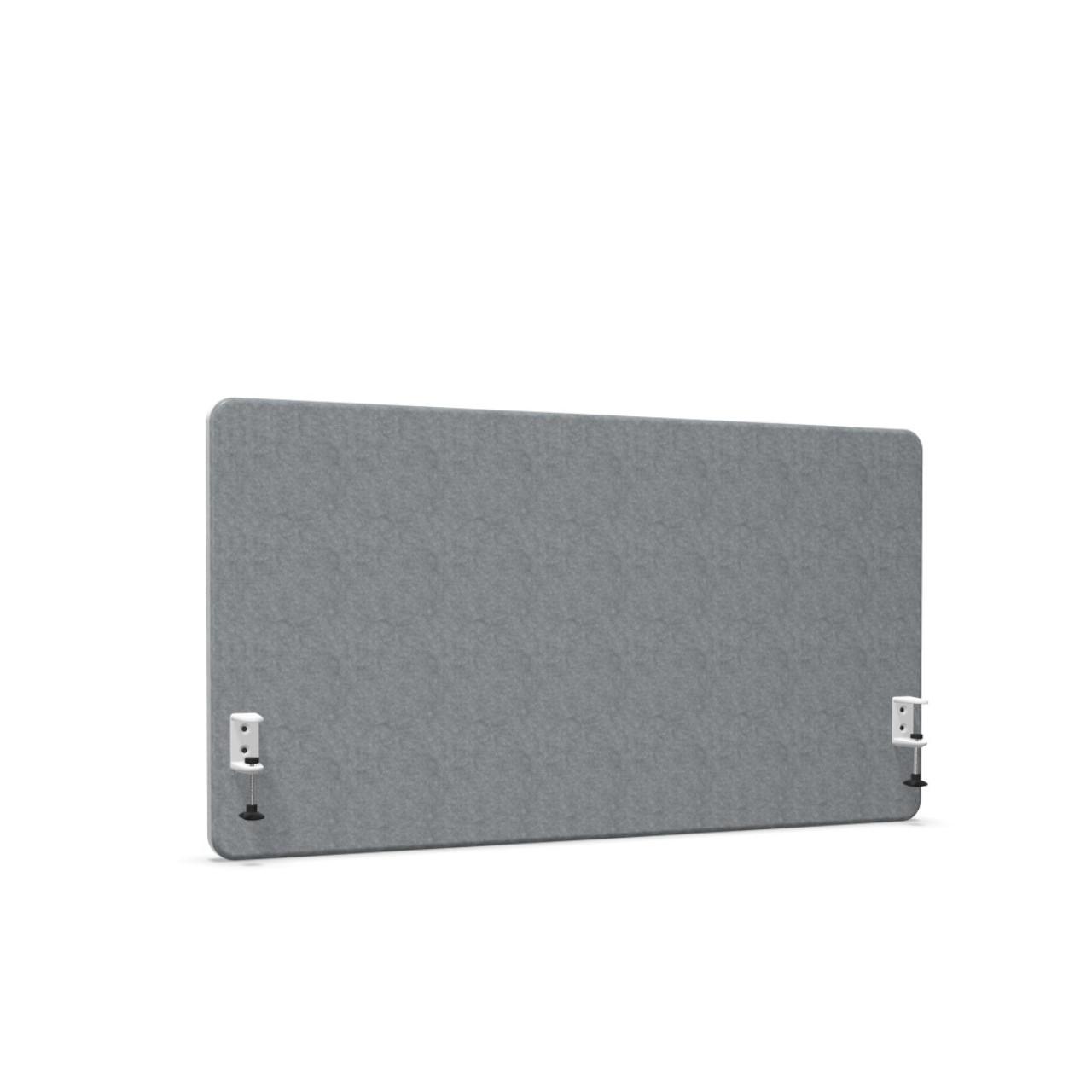 Akustik-Tischpaneel B 1600 x H 650 mm Akustik-Element, Sichtschutz mit abgerundeten Ecken R35 incl. Befestigungsset zur Montage an Tischplatten bis max. 42 mm Dicke: 40 mm Breite:1200 mm Höhe: 650 mm ergibt450 mm Überstand zur Tischplatte Farbe: hellgrau Reißverschluß: Schwarz Tischklemme: