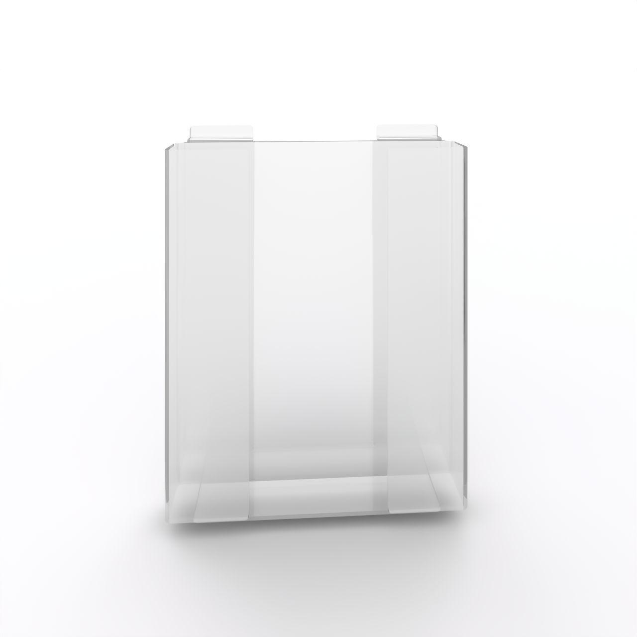 Acryldisplay Prospekthalter DIN A4 Acryldisplay Prospekthalter DIN A4; Entnahme der Prospekte von oben; zum Einhängen in Präsentationsschiene Breite: 220 mm Tiefe: 40 mm Höhe: 270 mm Kunststoff, glasklar