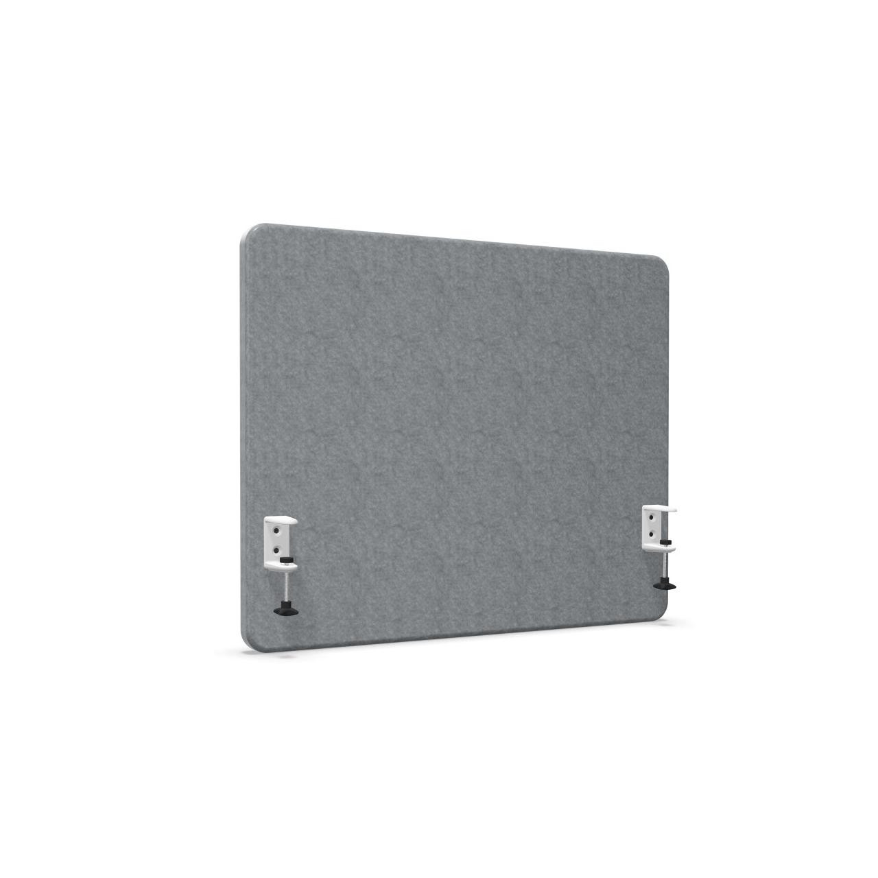 Akustik-Tischpaneel B 800 x H 650 mm Akustik-Element, Sichtschutz mit abgerundeten Ecken R35 incl. Befestigungsset zur Montage an Tischplatten bis max. 42 mm Dicke: 40 mm Breite: 800 mm Höhe: 650 mm ergibt450 mm Überstand zur Tischplatte Farbe: hellgrau Reißverschluß: Schwarz Tischklemme: