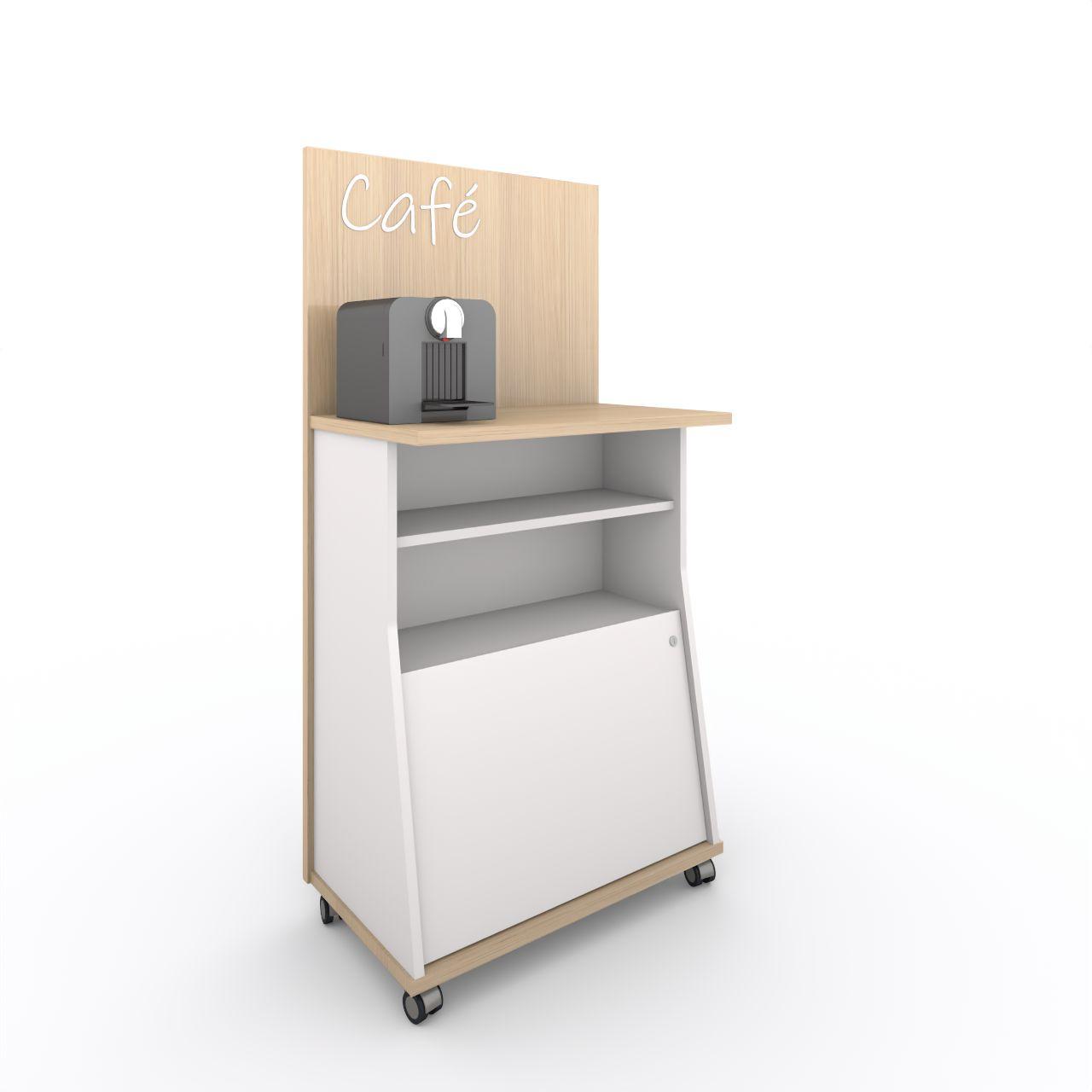 Café-Max Café-MAX, mobile Station mit abschließbarem Fach Tischplatte H 1050 mm Breite: 774 mm Tiefe:475 mm Höhe:1550 mm Oberflächen: Bodenplatte: Lindberg Eiche Rückwand:Lindberg Eiche Tischplatte: Lindberg Eiche Seiten:Standardweiß Tür: Standardweiß Fachböden