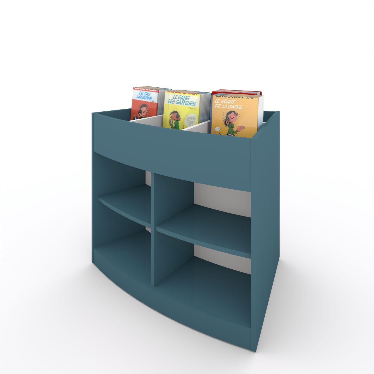 Büchertrog MARKET Radius, fest, H 805 mm MARKET Radius 13 Fächer, mit Sockel seitlich 8 Fächern mit höhenverstellbaren Fachboden, oben 1 fester und 3 bewegliche Fachteiler für bis zu 5 Fächer, inkl. Antirutschmatten Breite: 965 mm Tiefe:670 mm Höhe: 805 mm Oberfäche: HPL / Melaminharz Korpus