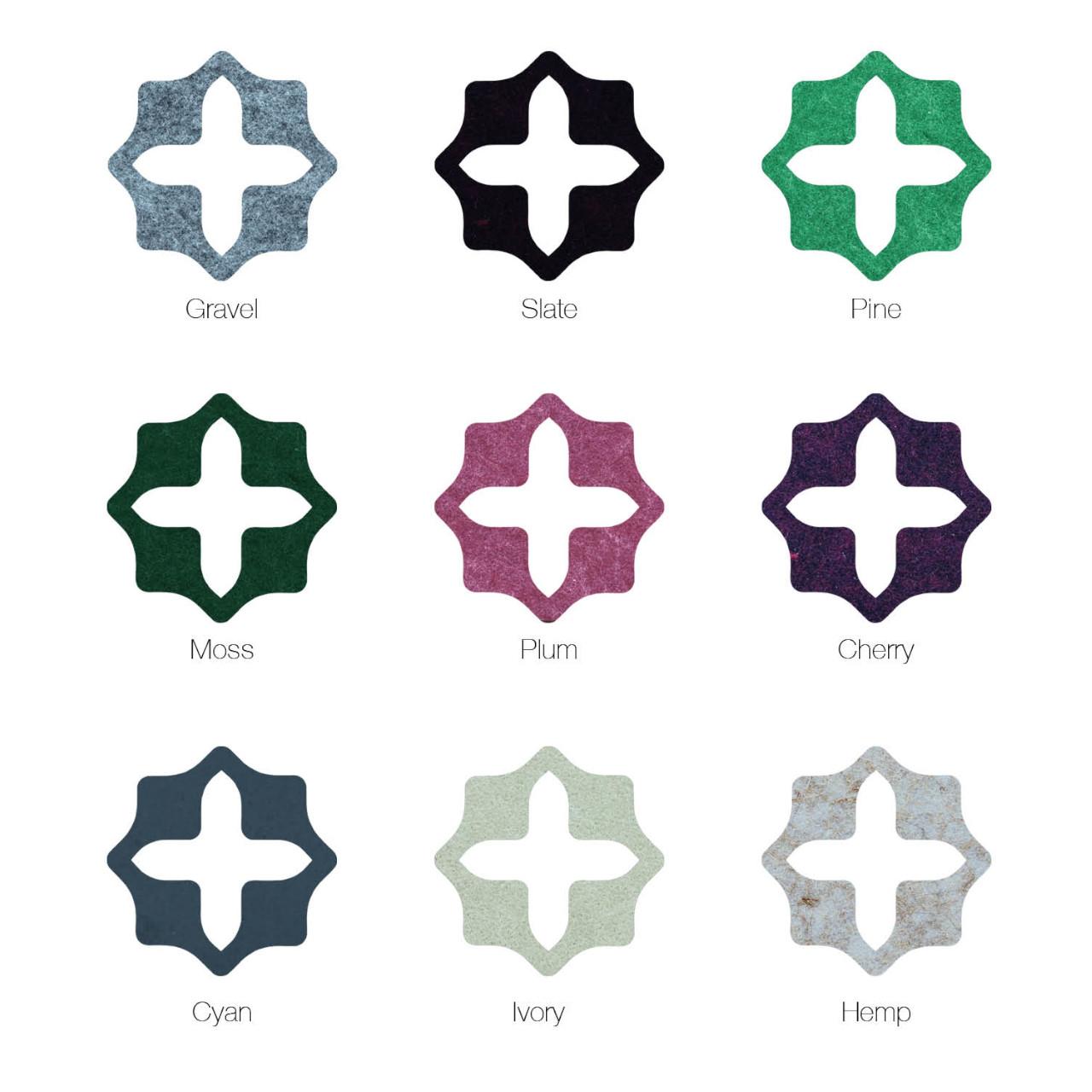 Cobogo Hängepaneele 3er Pack Vertikale Hängepaneele aus geformten Filz 3er Pack, Maße je Stück: Breite:372 mm Dicke: 5 mm Höhe:372 mm Oberfläche:Kies