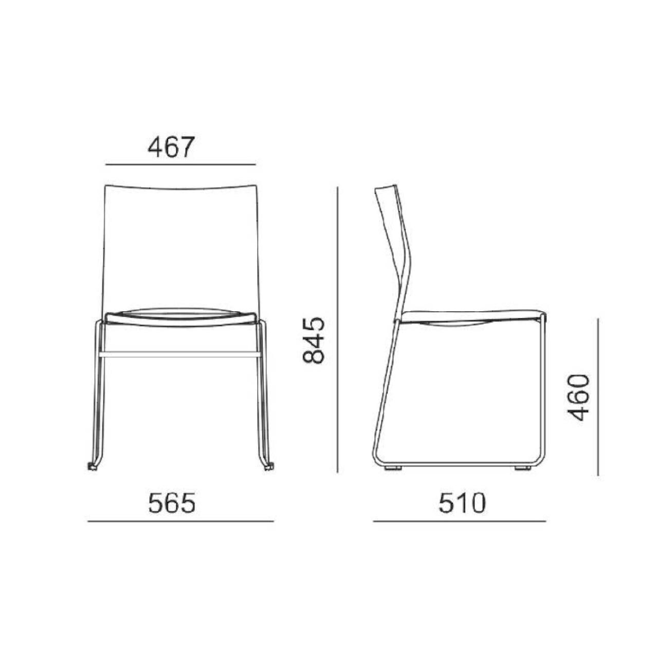 Stuhl WEB mit Kufengestell  Breite:565 mm Tiefe: 510 mm Höhe:845 mm Sitzhöhe:465 mm  Sitzschale: Kunststoff rot Kufengestell: Chrom