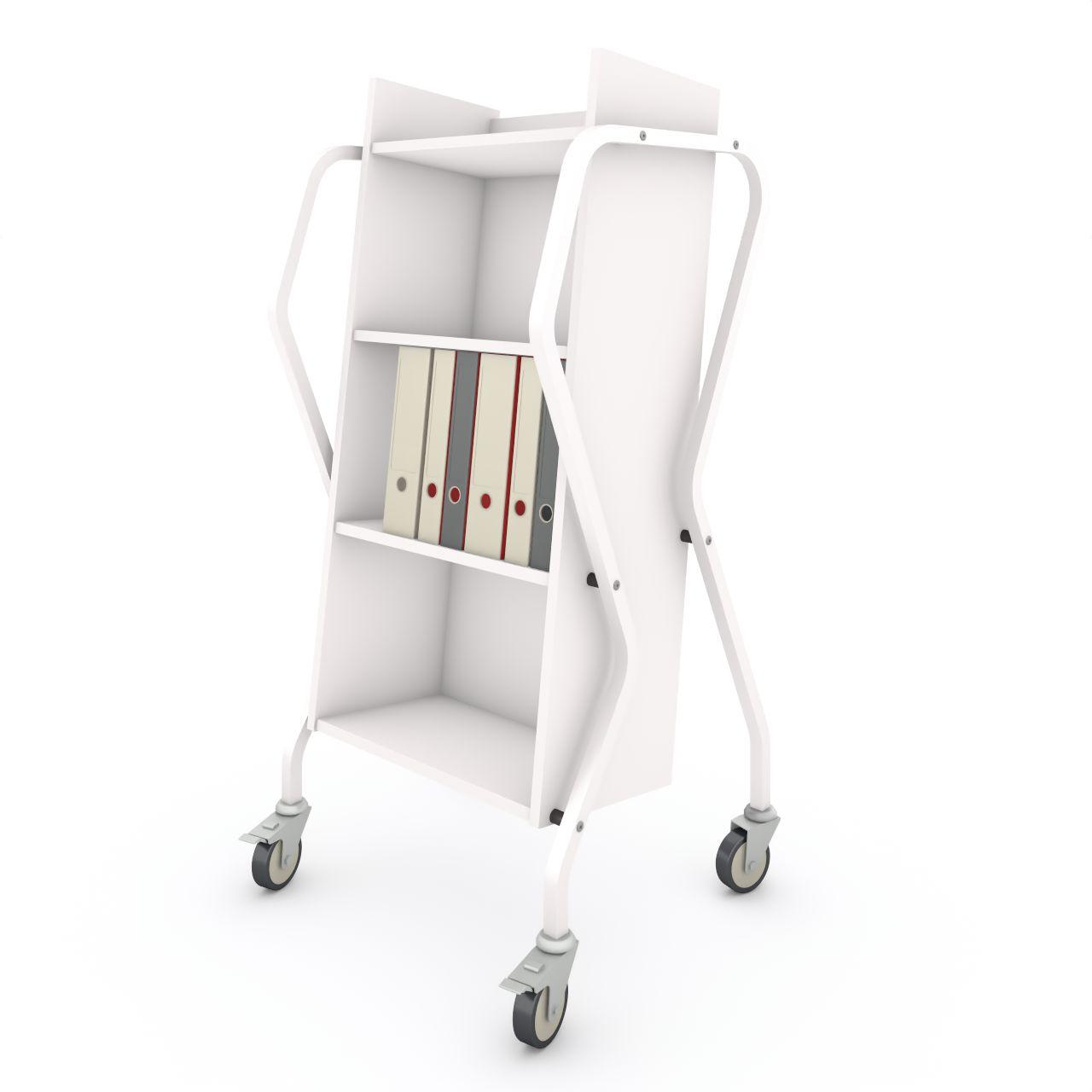 Bücherwagen TWISTER light TWISTER light, Bücherwagen, mit Abweisgummiringe 4 Lenkrollen Ø100mm, 2 mit Feststeller TWISTER light besteht aus 4 Festfachboden Fachbodenbreite:512 mm Fachbodentiefe: 295 mm Fachbodenabstand: 320 mm Breite: 728 mm Tiefe:640 mm Höhe:1420 mm Oberfläc