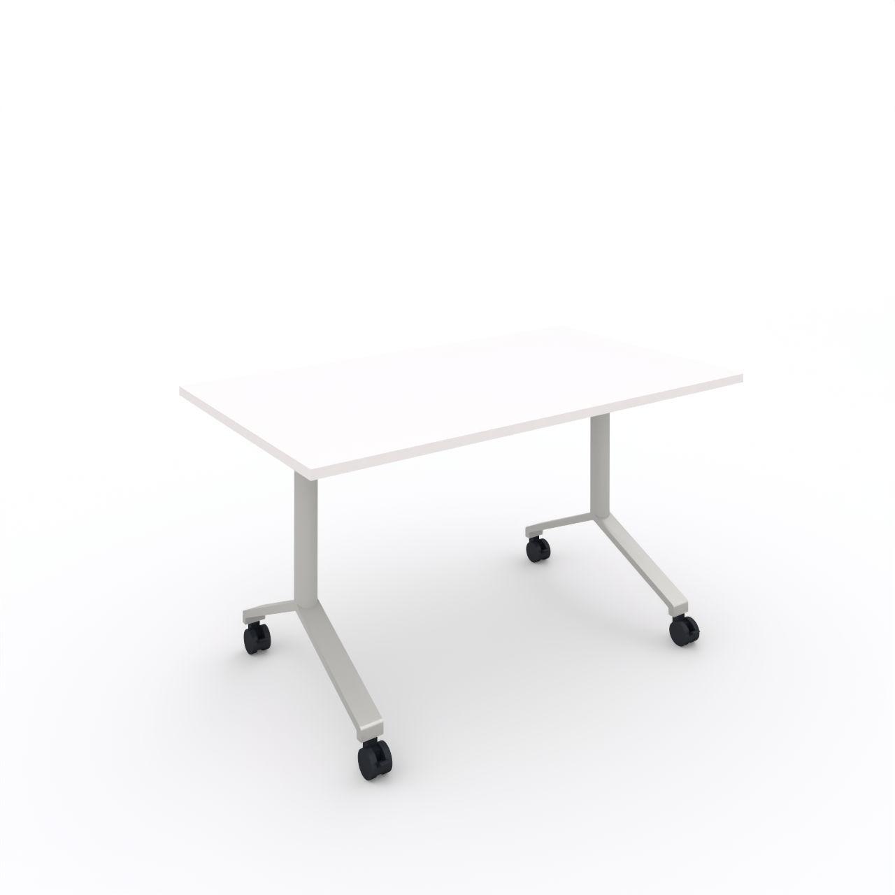 Tip Top Klapptisch, fahrbar Tischplatte 25 mm  Breite:1400 mm Tiefe:800 mm Höhe: 750 mm  Gestell: Weißaluminium (ähnl. RAL 9006) Glanz 60-70% Tischplatte (Fläche): Standardweiß Tischplatte (Kante): Standardweiß