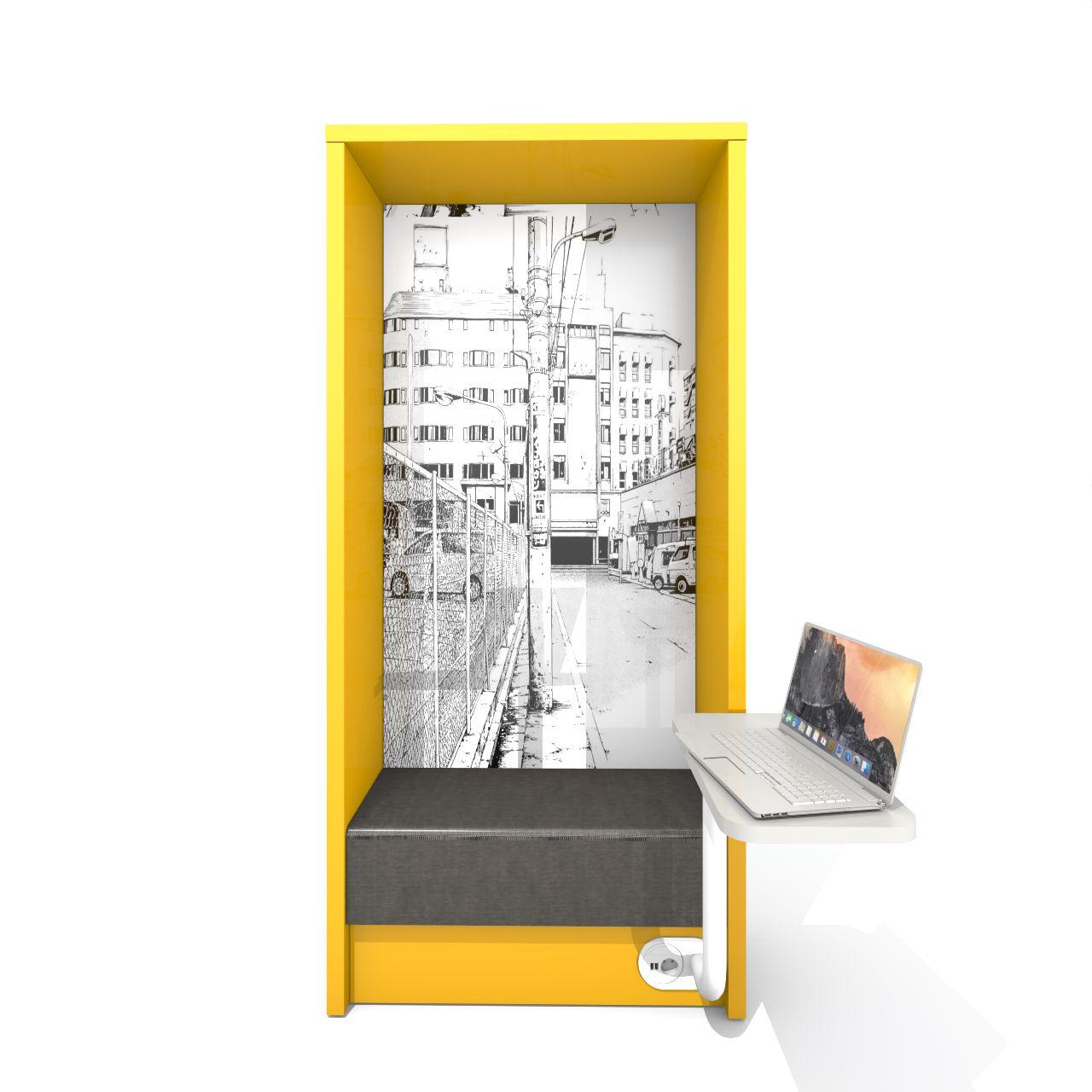 Sitzmodul SWEET 38 mit Computertisch Sitzmodul SWEET 38, freistehend Achsmaß 900 mm, mit angebautem Computertisch, Tischplatte um 90° schwenkbar, Sockel vorbereitet zum optionalen Einbau eines Steckdosenmoduls mit Einbaumaß Ø 80 mm (nicht im Artikel enthalten) Sitztiefe: 400 mm Rückwand Gr