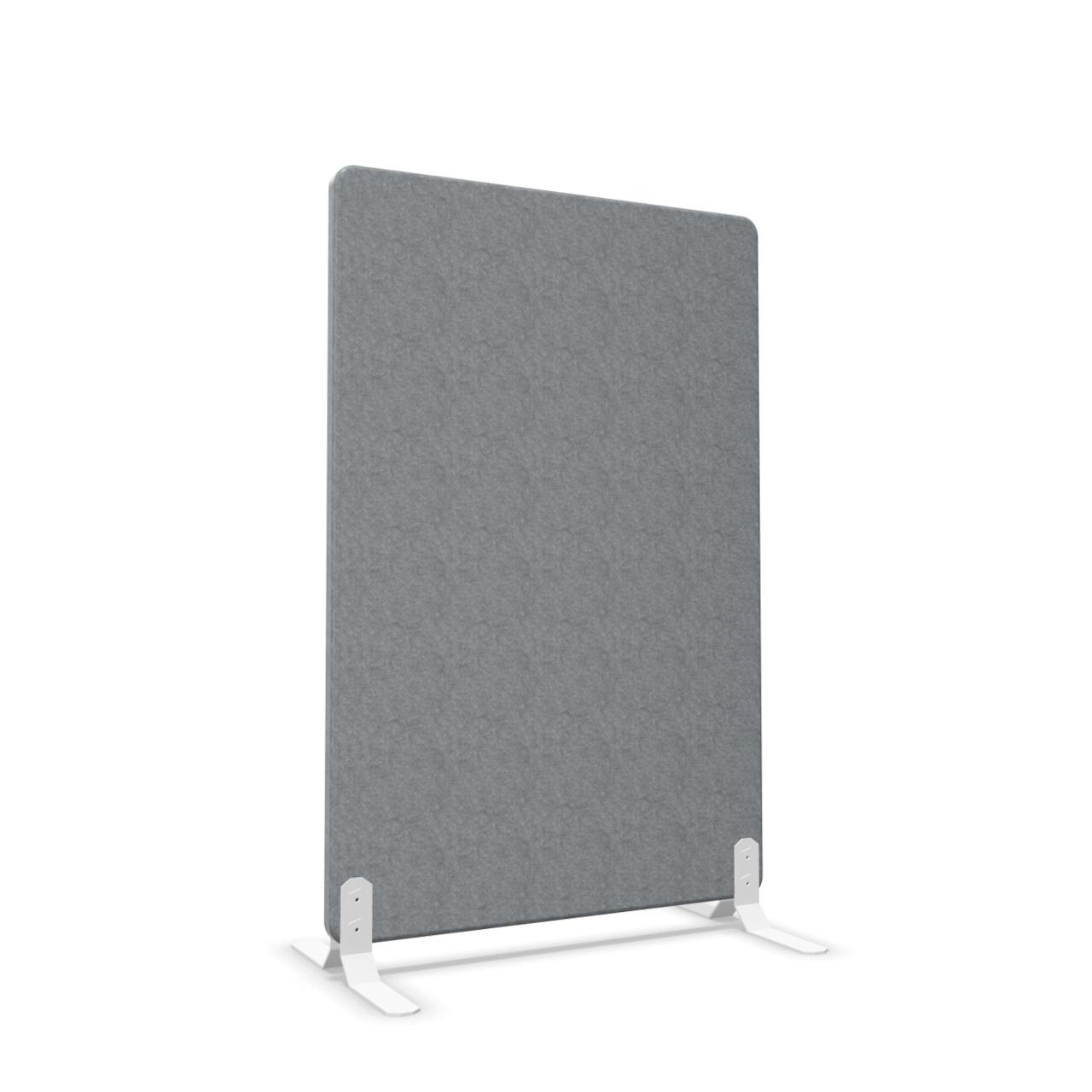 Akustik-Stellwand B 800 x H 1200 mm Akustik-Element, Stellwand mit abgerundeten Ecken R35 zur freien Aufstellung Dicke: 40 mm Breite: 800 mm Höhe:1200 mm Farbe: hellgrau Reißverschluß: Schwarz Standfüße: Weiß
