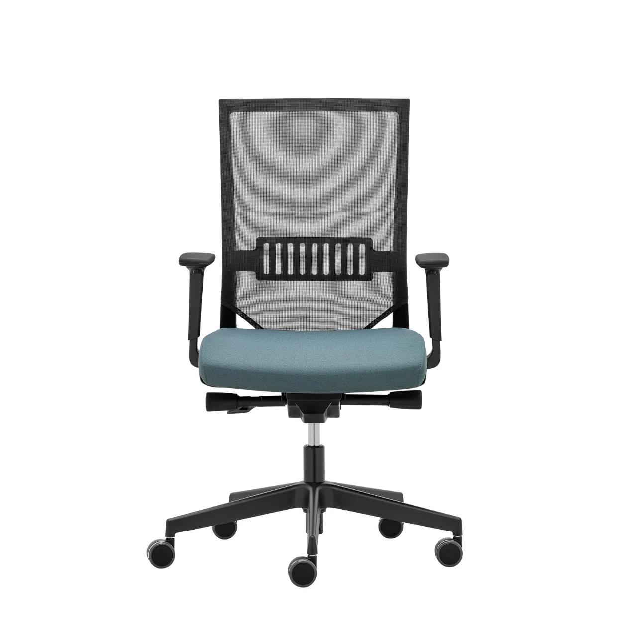 Bürostuhl Easy Pro mit Netzrücken, Arml. Bürodrehstuhl Easy Pro - auf Rollen, - mit Netzrücken schwarz - mit Armlehnen Sitzhöhe 410-530 mm, Fußkreuz schwarz Breite:680 mm Tiefe: 680 mm Höhe: 1020-1200 Sitzpolster: Rim Era 2050, Grau