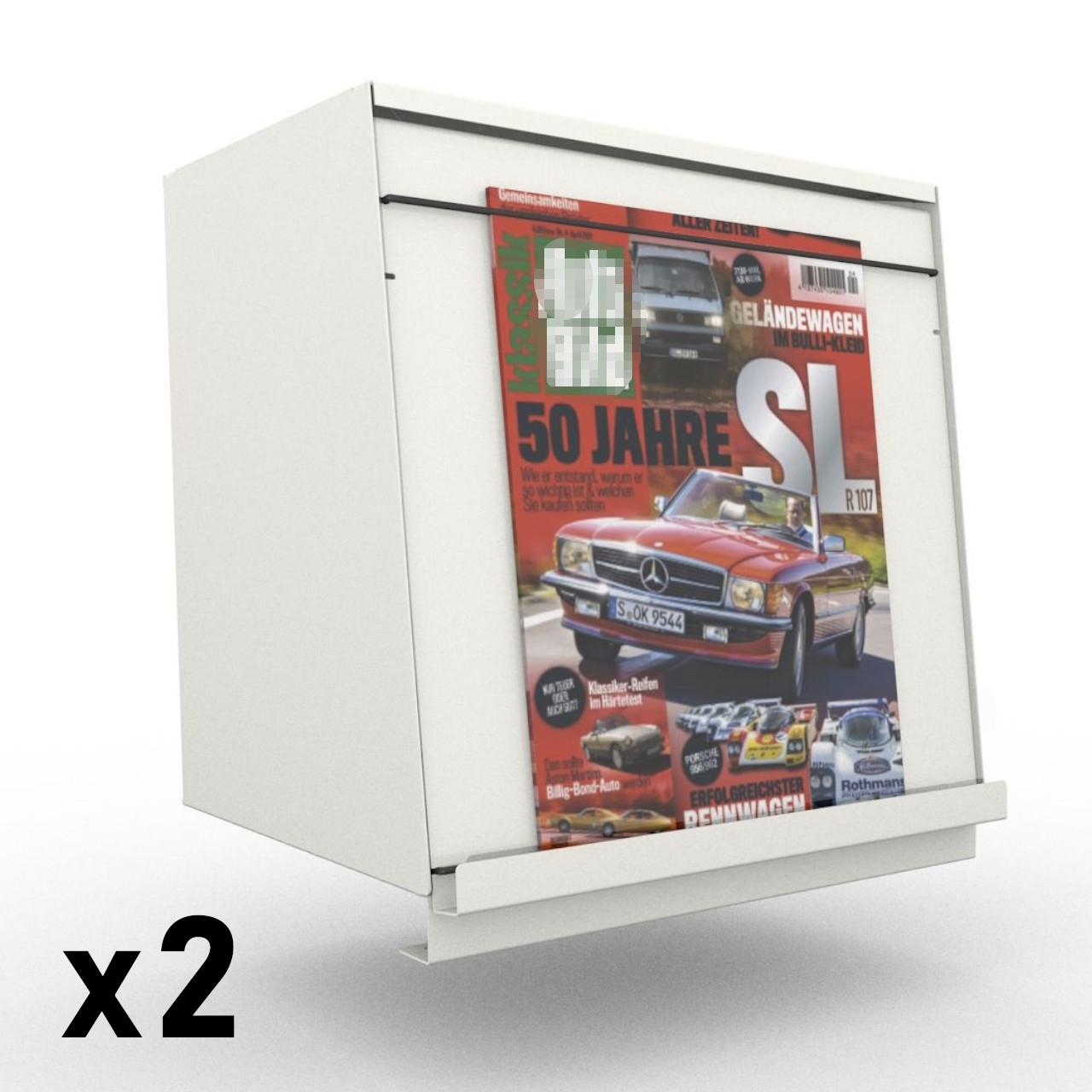 MAG BOX, Zeitschriftenbox für Magazine  MAG-BOX wird direkt auf den Fachboden Ihres Regals gestellt. Tiefe des Fachbodens 250 mm. Es ist eine komplette Zeitschriftenbox mit einer schrägen Klappe zur Präsentation der Zeitschrift. Diese Klappe ist mit zwei