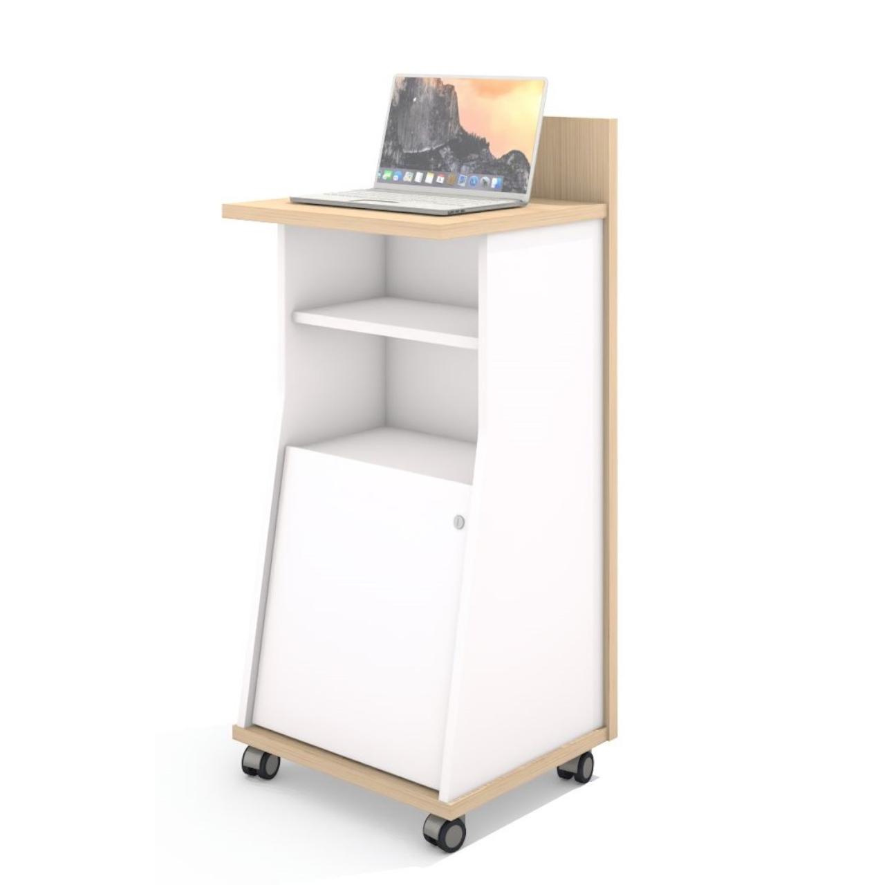 MAX Laptop Station, mobile MAX Station für Laptop, mobile mit abschließbarem Fach, ohne Elektrogeräte, Fachgroße: B 458 x T 250/300 x H 455 mm Innere Doppelwandung für Kabelführung 1x Fachboden T 250 x B 458 mm Tischplatte H 1050 mm Breite: 524 mm Tiefe:450 mm Höhe:1200 mm Kor