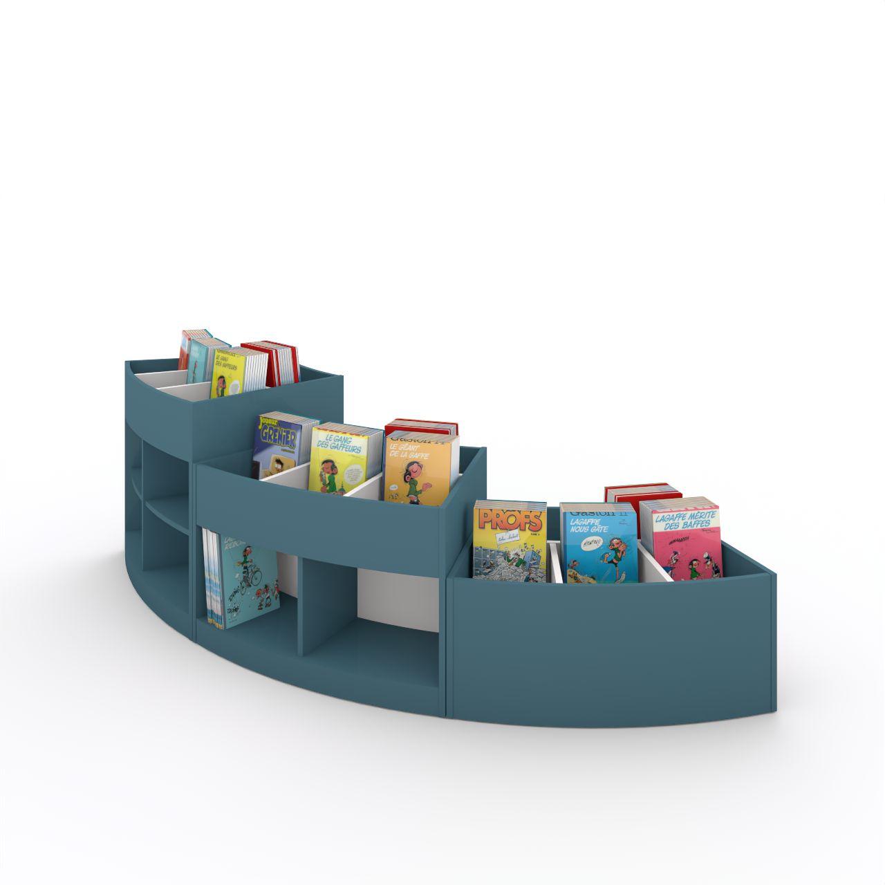 Büchertrog MARKET Radius, fest, H 805 mm MARKET Radius 13 Fächer, mit Sockel seitlich 8 Fächern mit höhenverstellbaren Fachboden, oben 1 fester und 3 bewegliche Fachteiler für bis zu 5 Fächer, inkl. Antirutschmatten Breite: 965 mm Tiefe:670 mm Höhe: 805 mm Oberfäche: HPL / Melaminharz Korpus